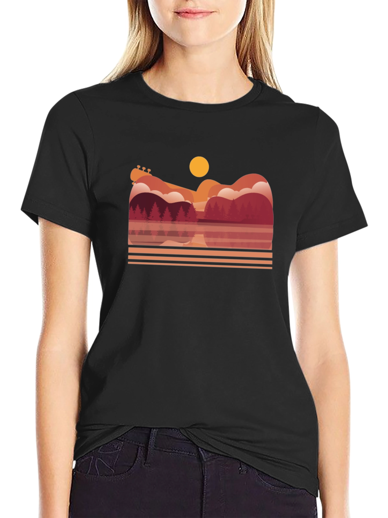 Guitar Landscape Graphic Tee - Black