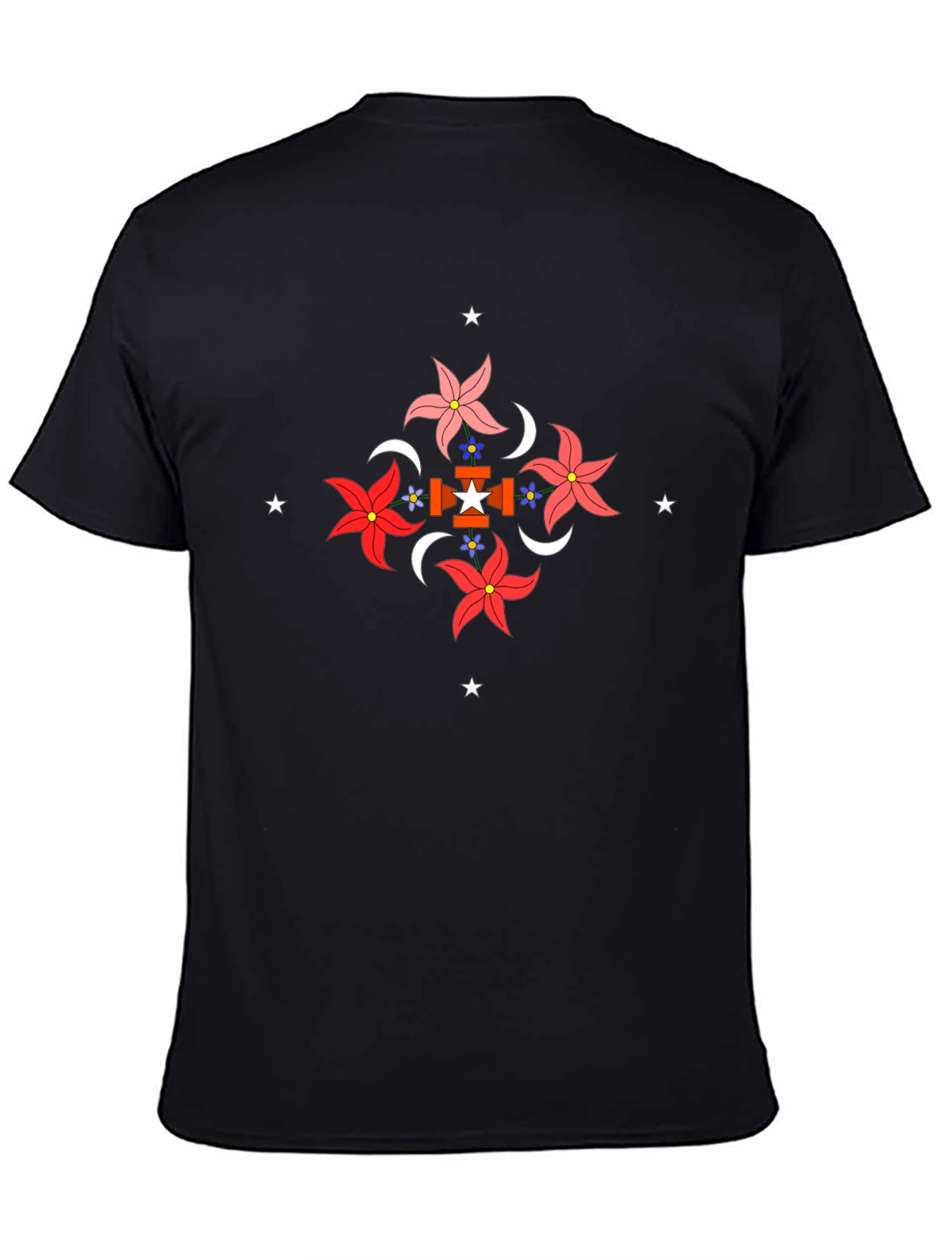 Floral Geometric Graphic Black T-Shirt