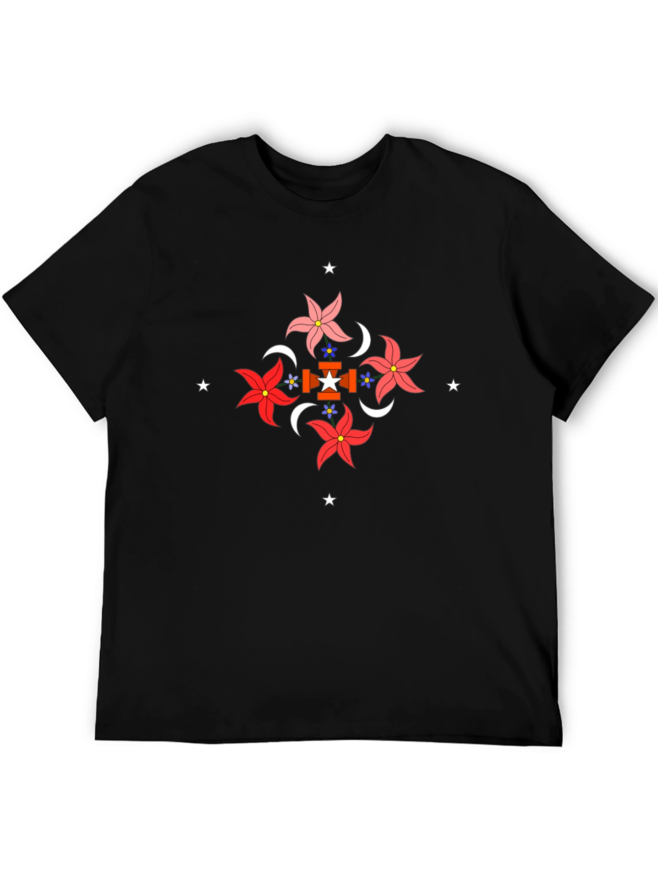 Floral Geometric Graphic Black T-Shirt