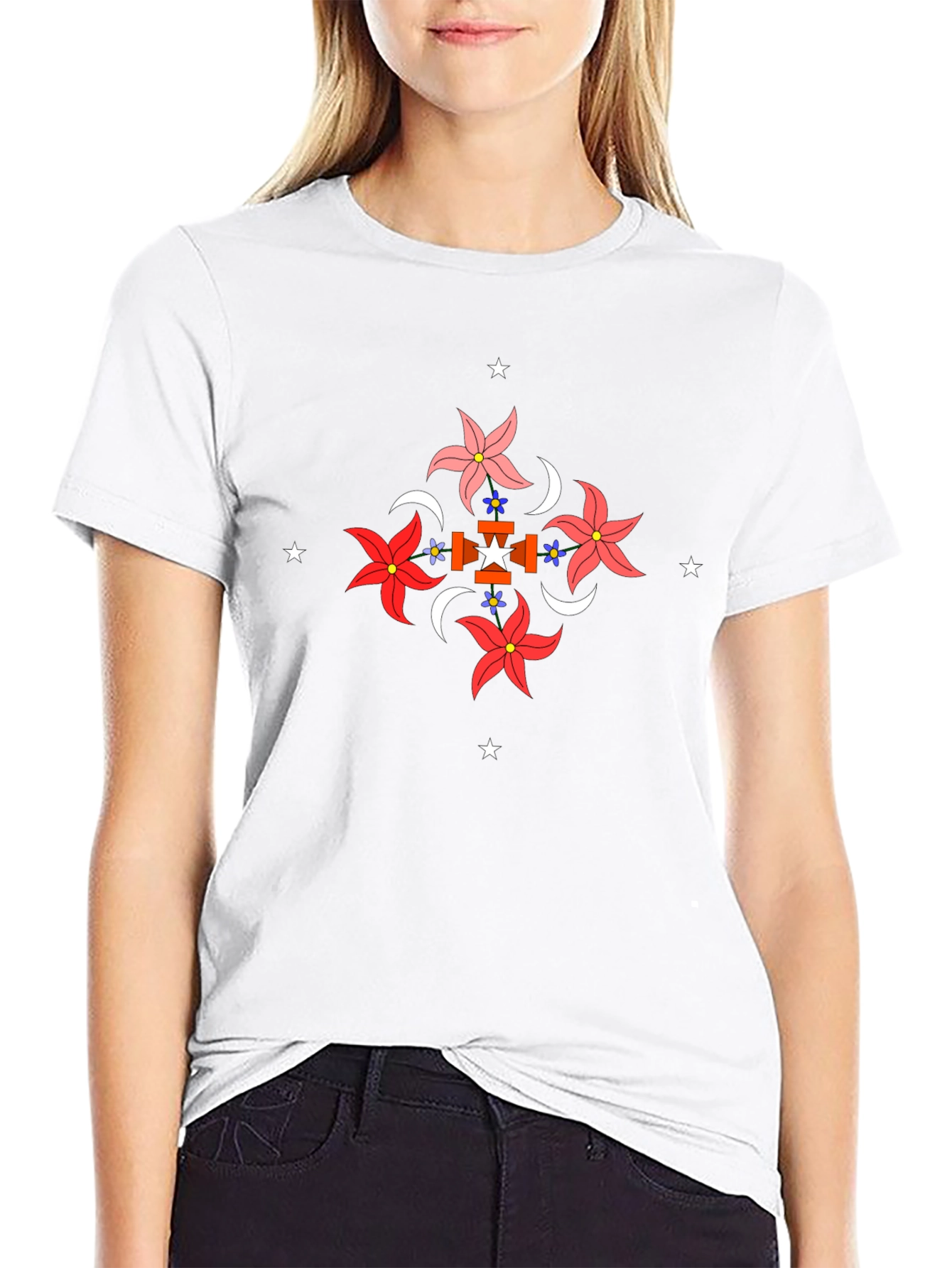 Floral Geometric Graphic Black T-Shirt