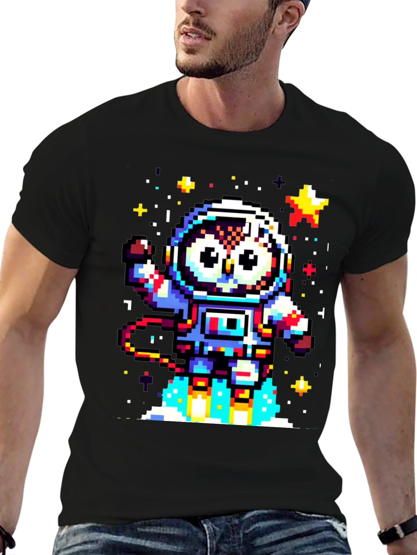 Pixel Owl Astronaut Black T-Shirt