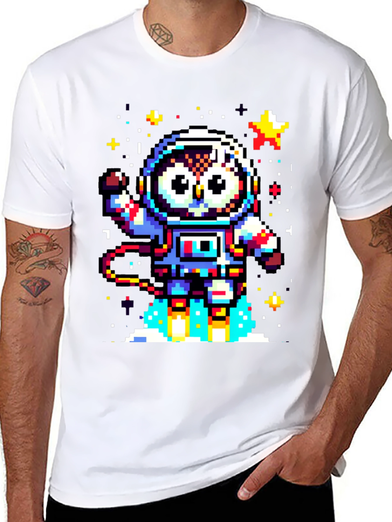 Pixel Owl Astronaut Black T-Shirt