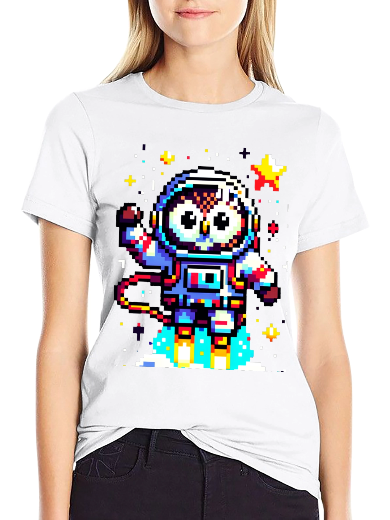 Pixel Owl Astronaut Black T-Shirt