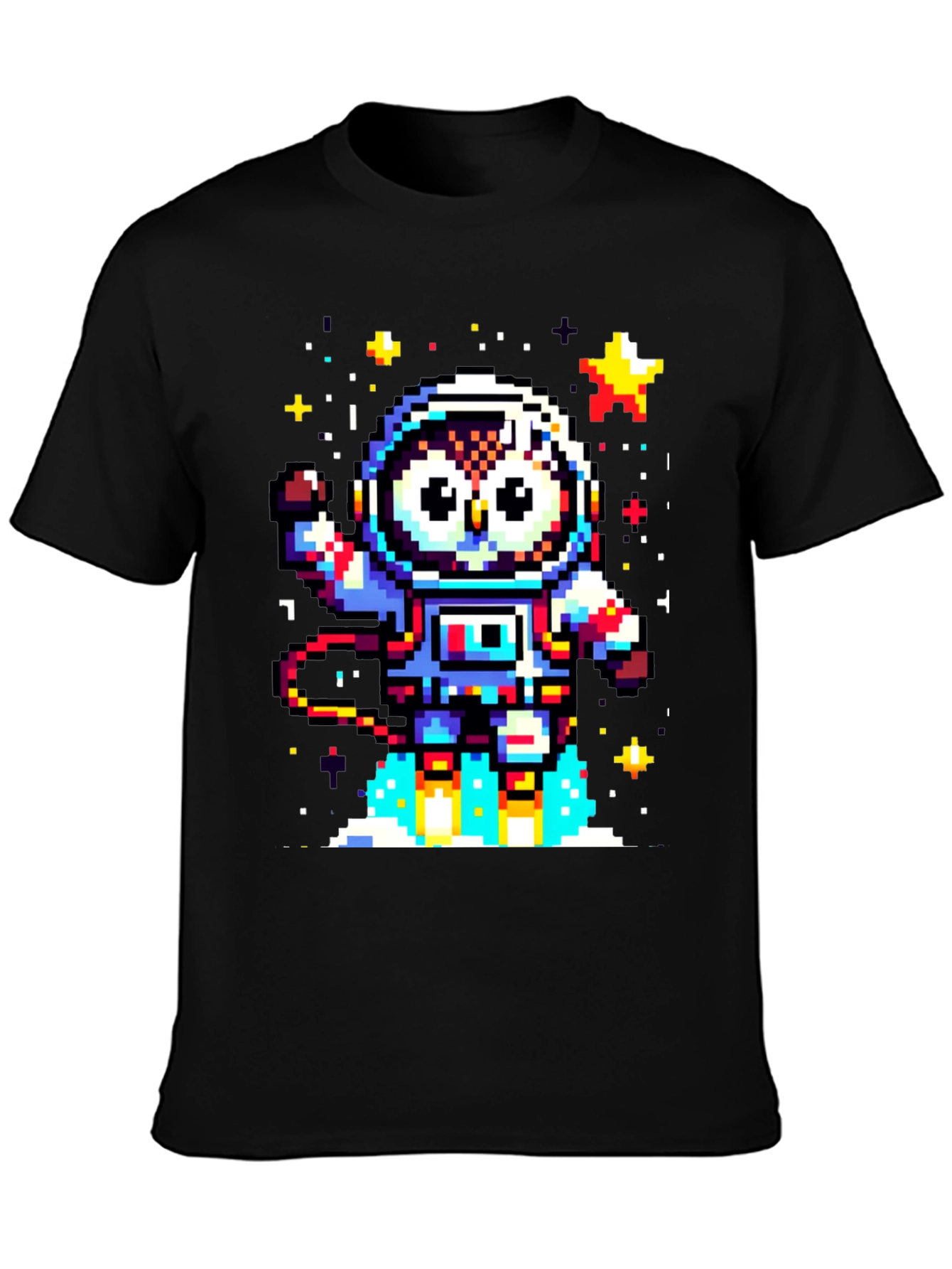 Pixel Owl Astronaut Black T-Shirt