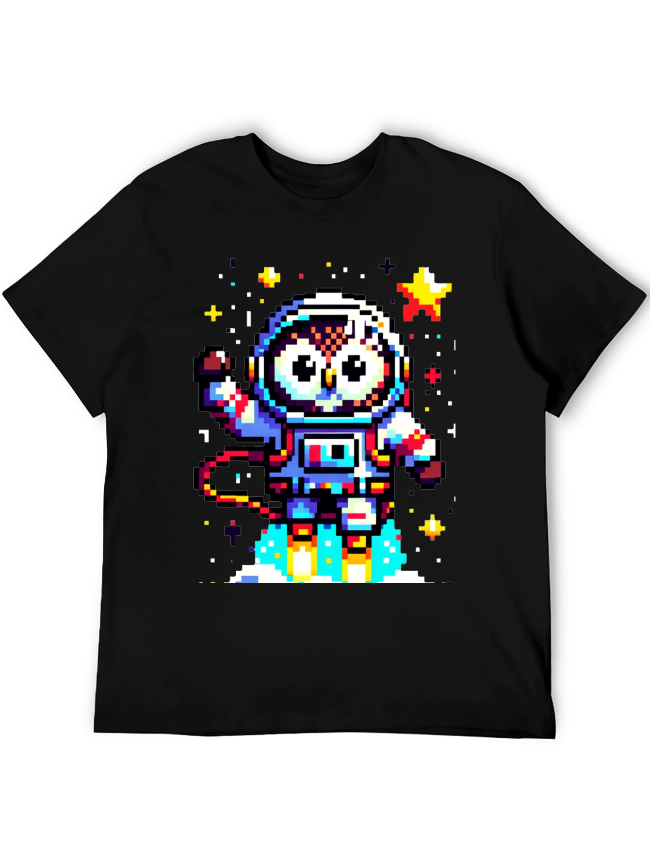 Pixel Owl Astronaut Black T-Shirt