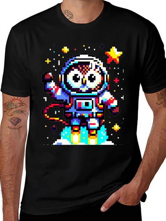 Pixel Owl Astronaut Black T-Shirt