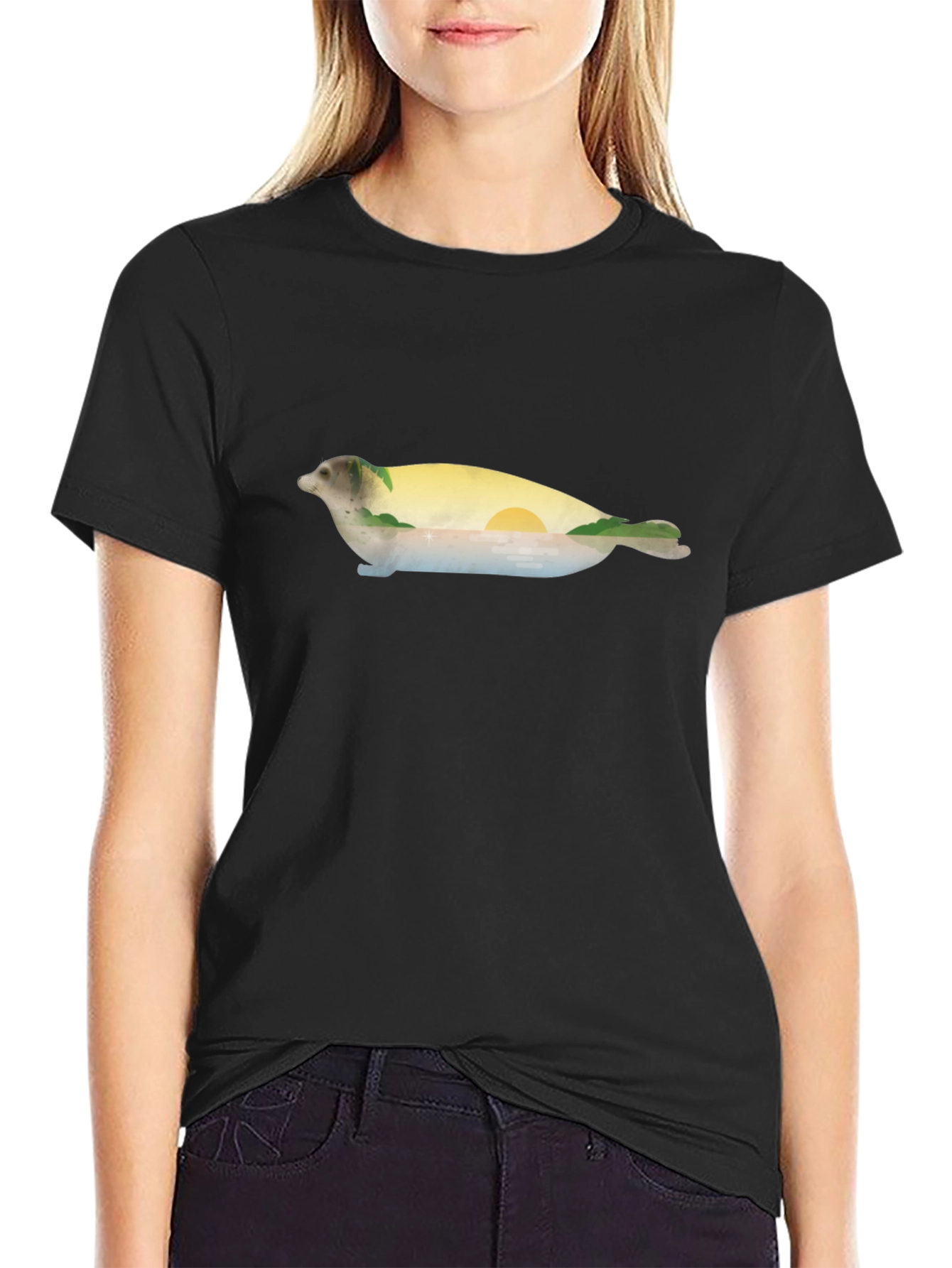 Seal Landscape Graphic Tee - Black Cotton Comfort