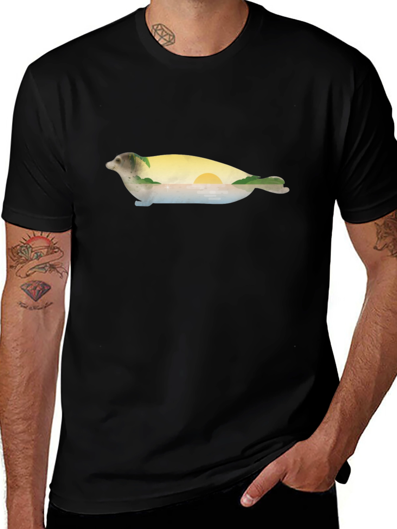 Seal Landscape Graphic Tee - Black Cotton Comfort