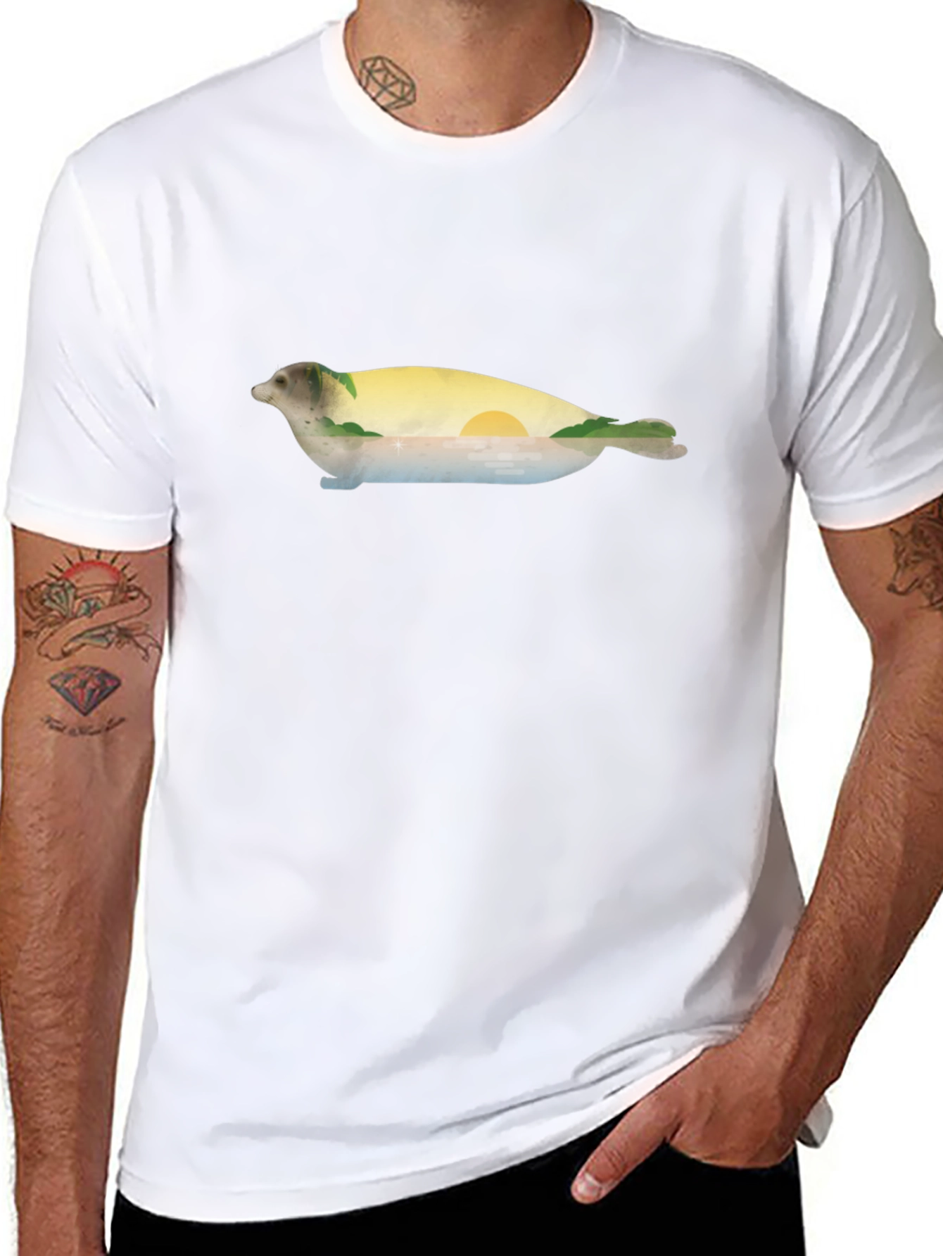 Seal Landscape Graphic Tee - Black Cotton Comfort