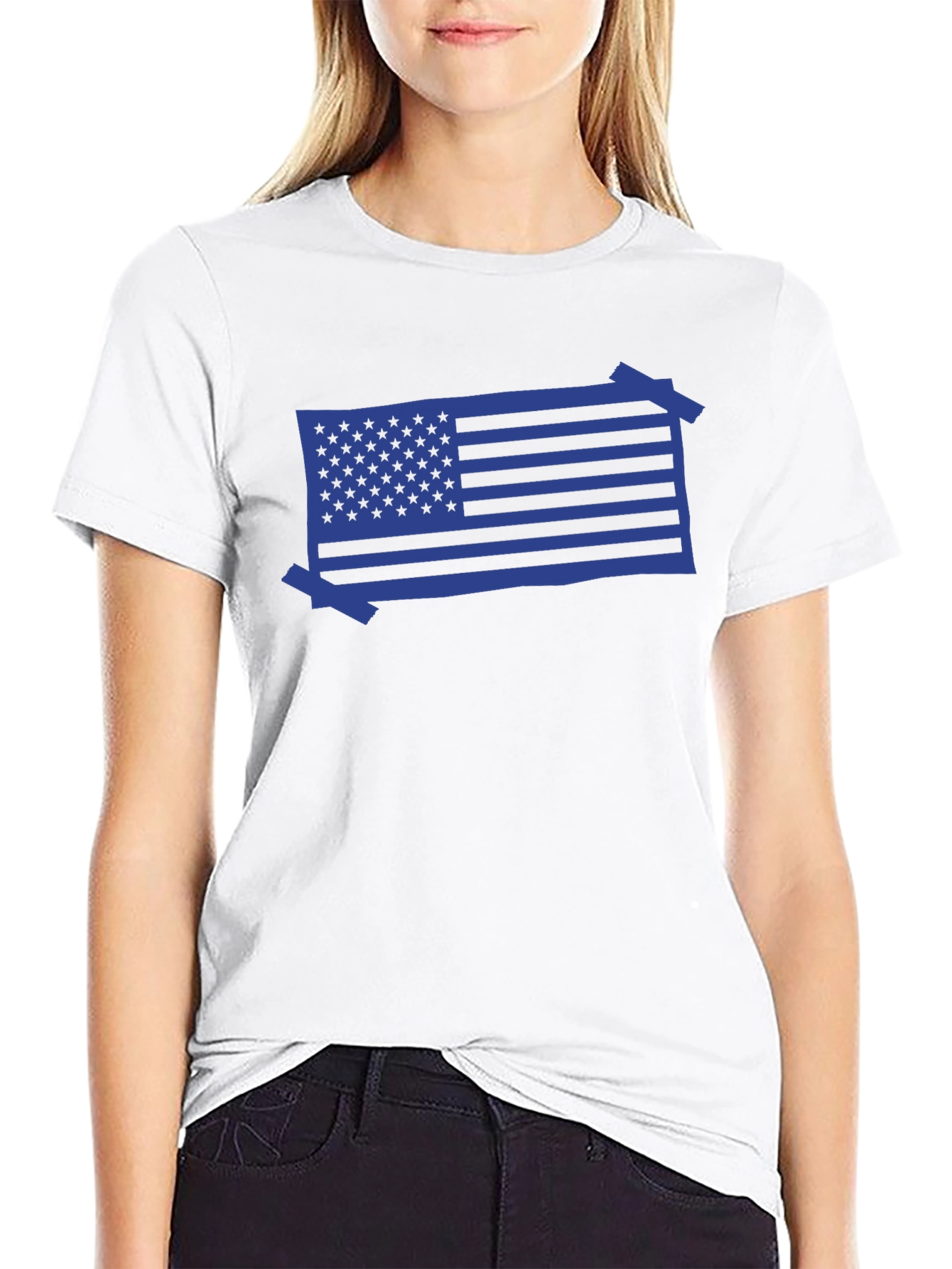 American Flag Blue Graphic Tee - Patriotic Casual Wear