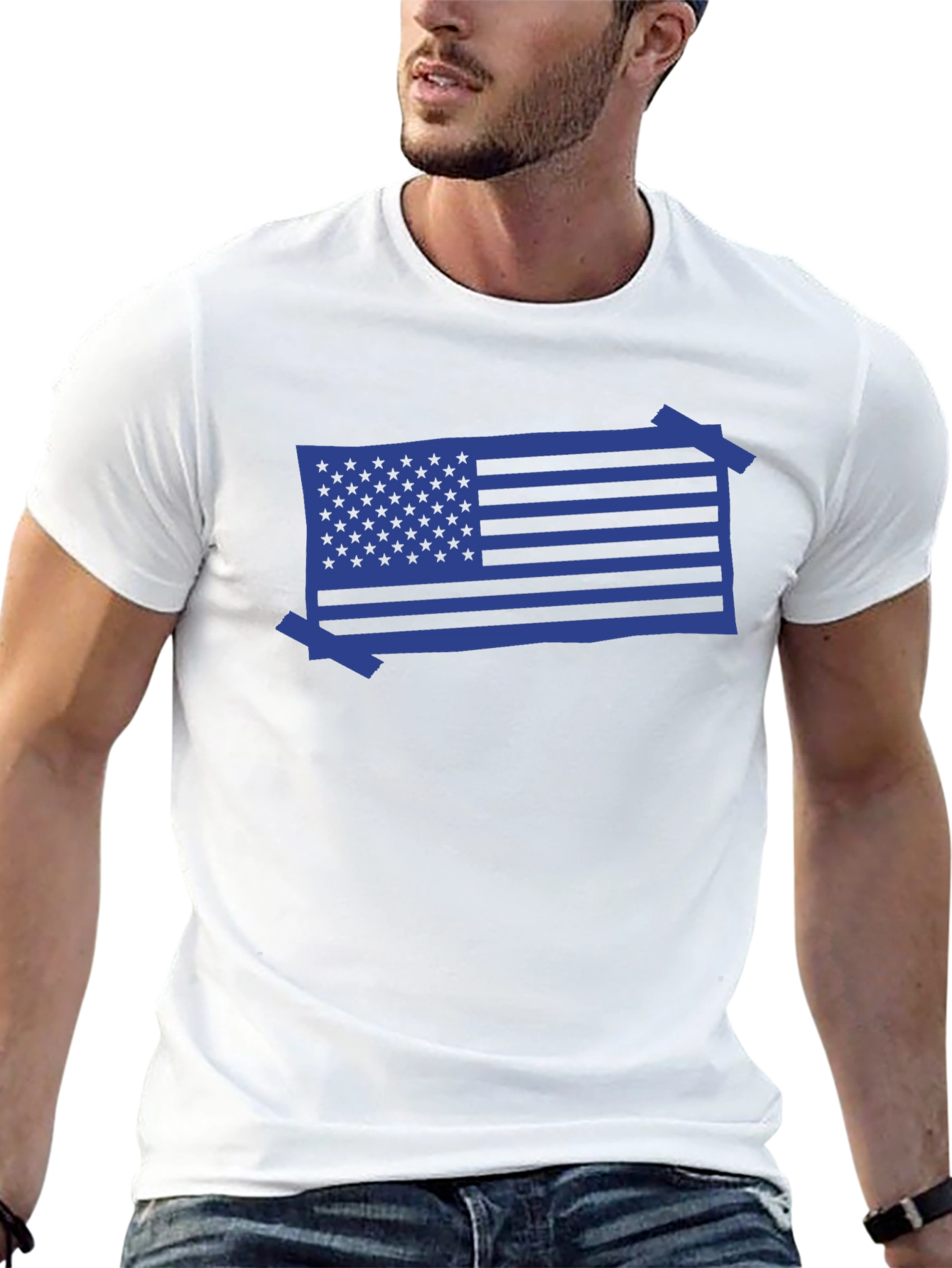 American Flag Blue Graphic Tee - Patriotic Casual Wear