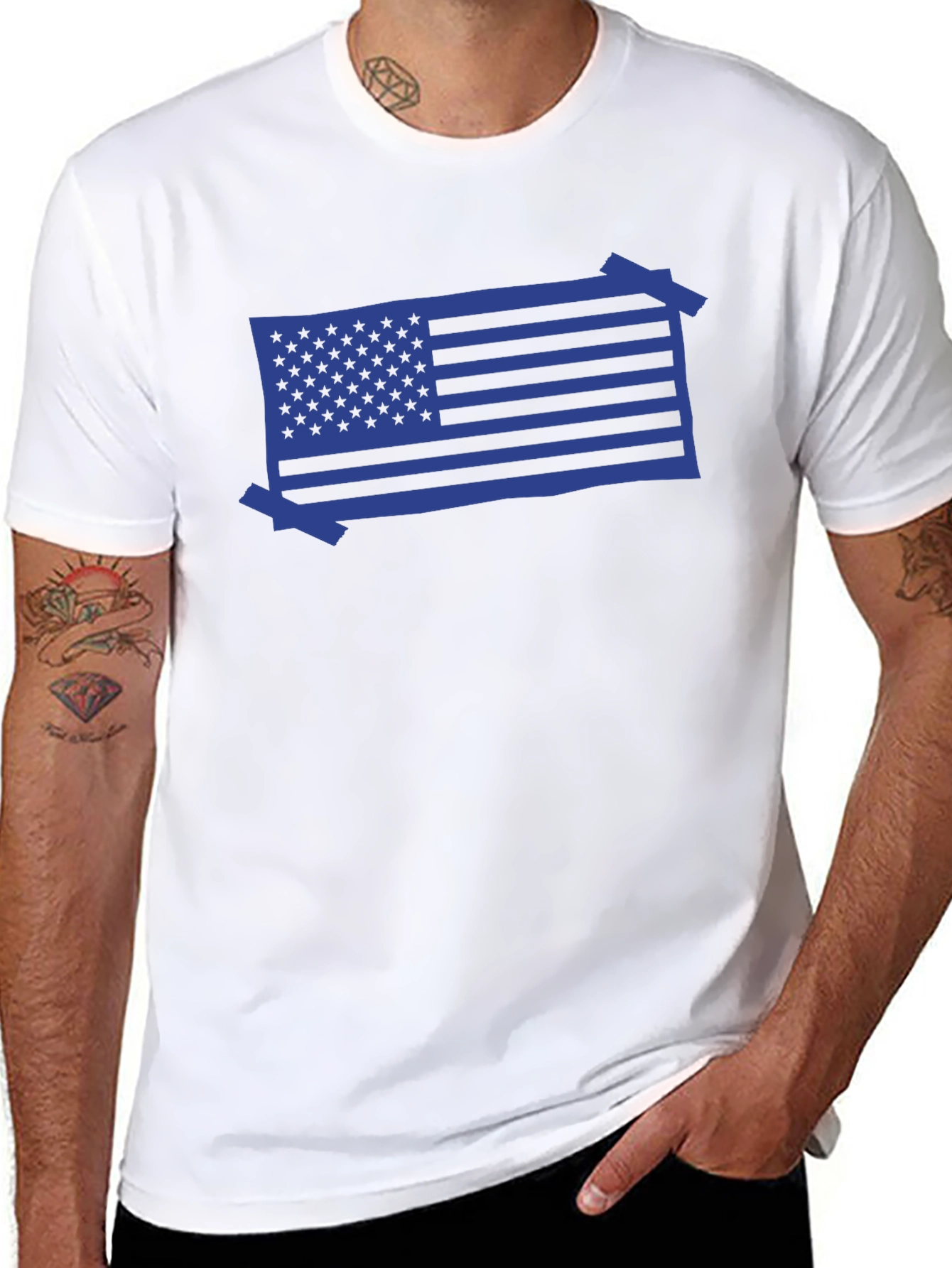 American Flag Blue Graphic Tee - Patriotic Casual Wear