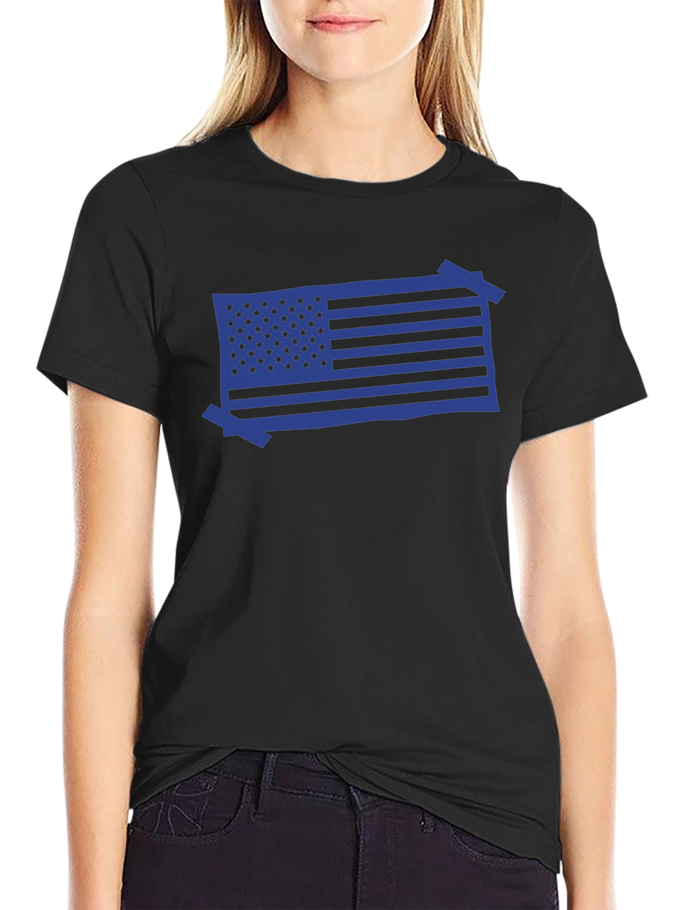 American Flag Blue Graphic Tee - Patriotic Casual Wear