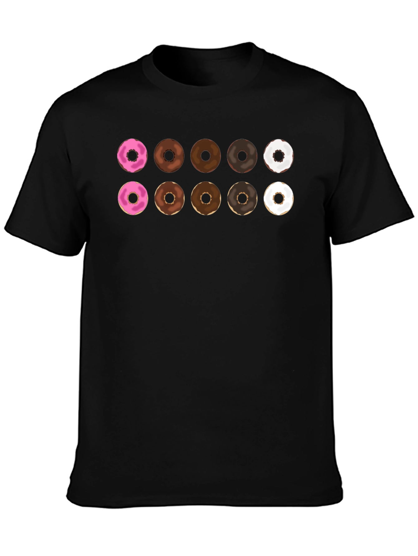 Donut Pattern Black T-Shirt Casual Wear