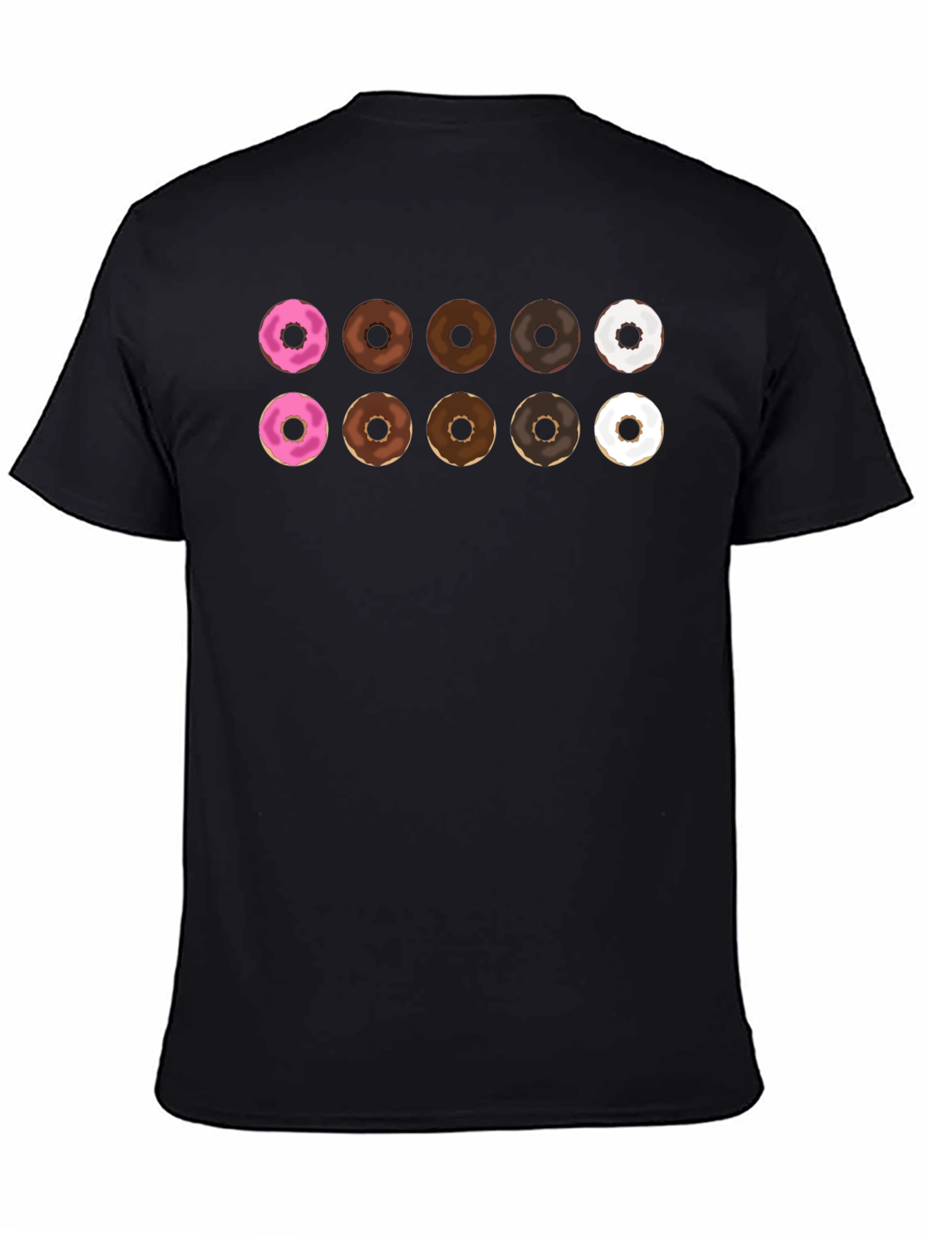 Donut Pattern Black T-Shirt Casual Wear
