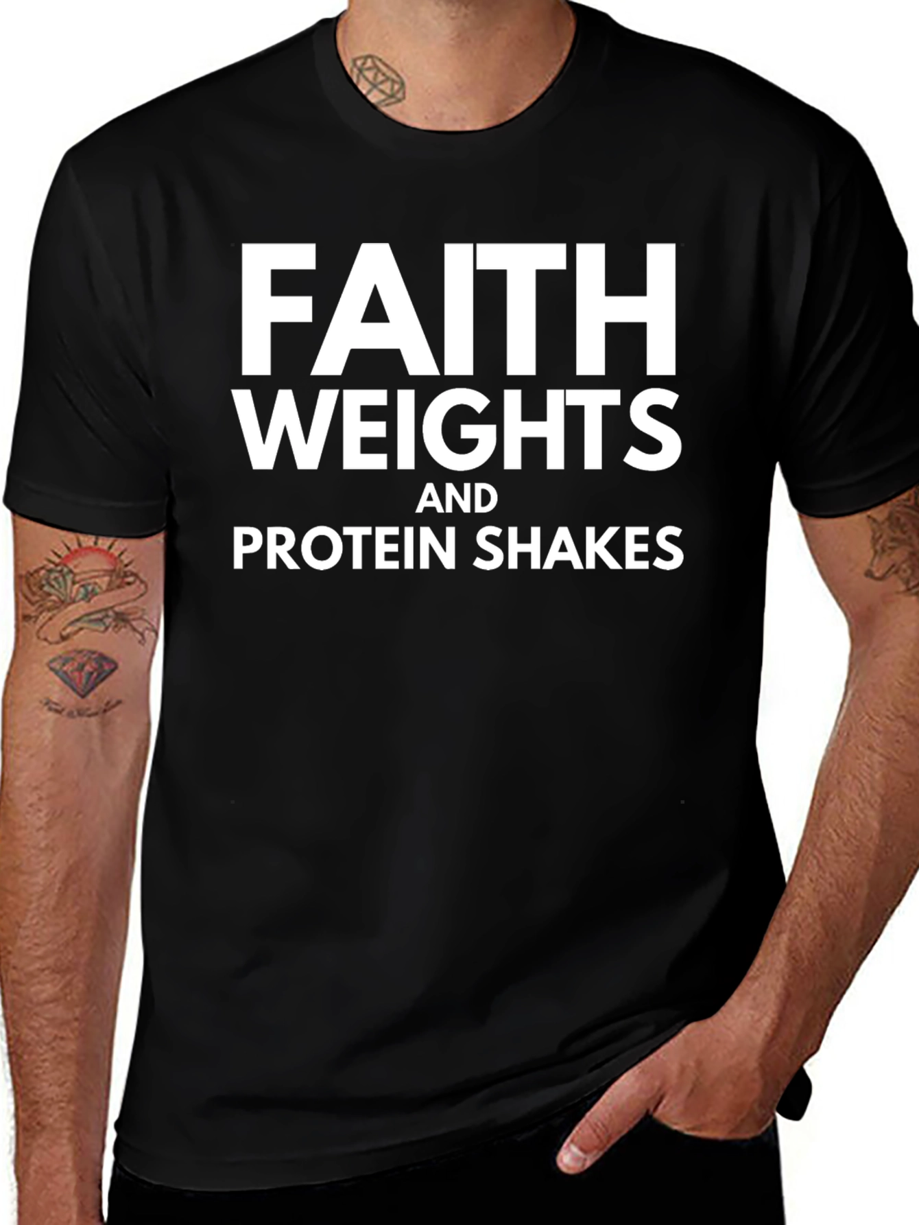 Faith Weights & Protein Shakes Black T-Shirt