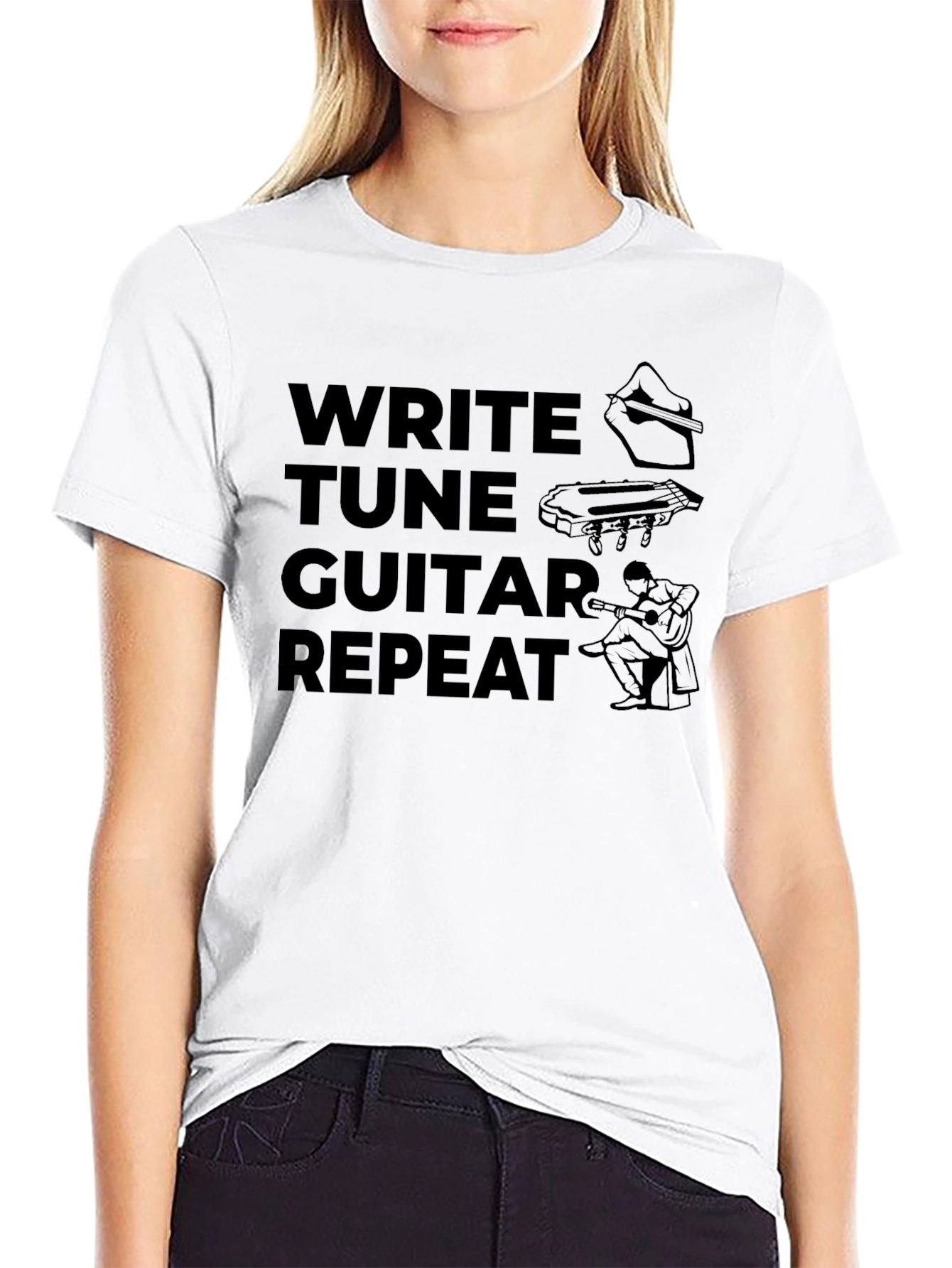 Write Tune Guitar Repeat Musicians Black T-Shirt
