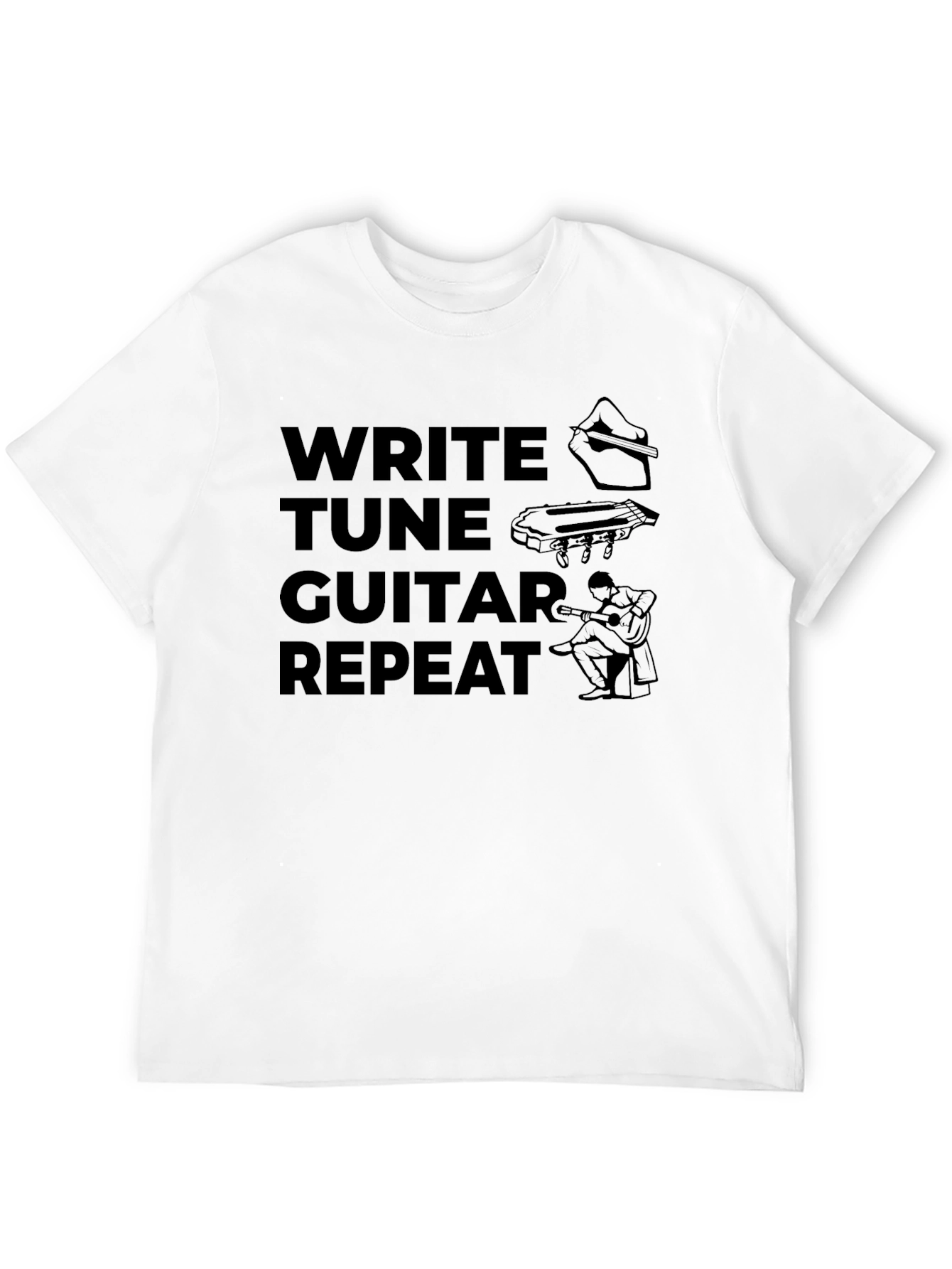 Write Tune Guitar Repeat Musicians Black T-Shirt