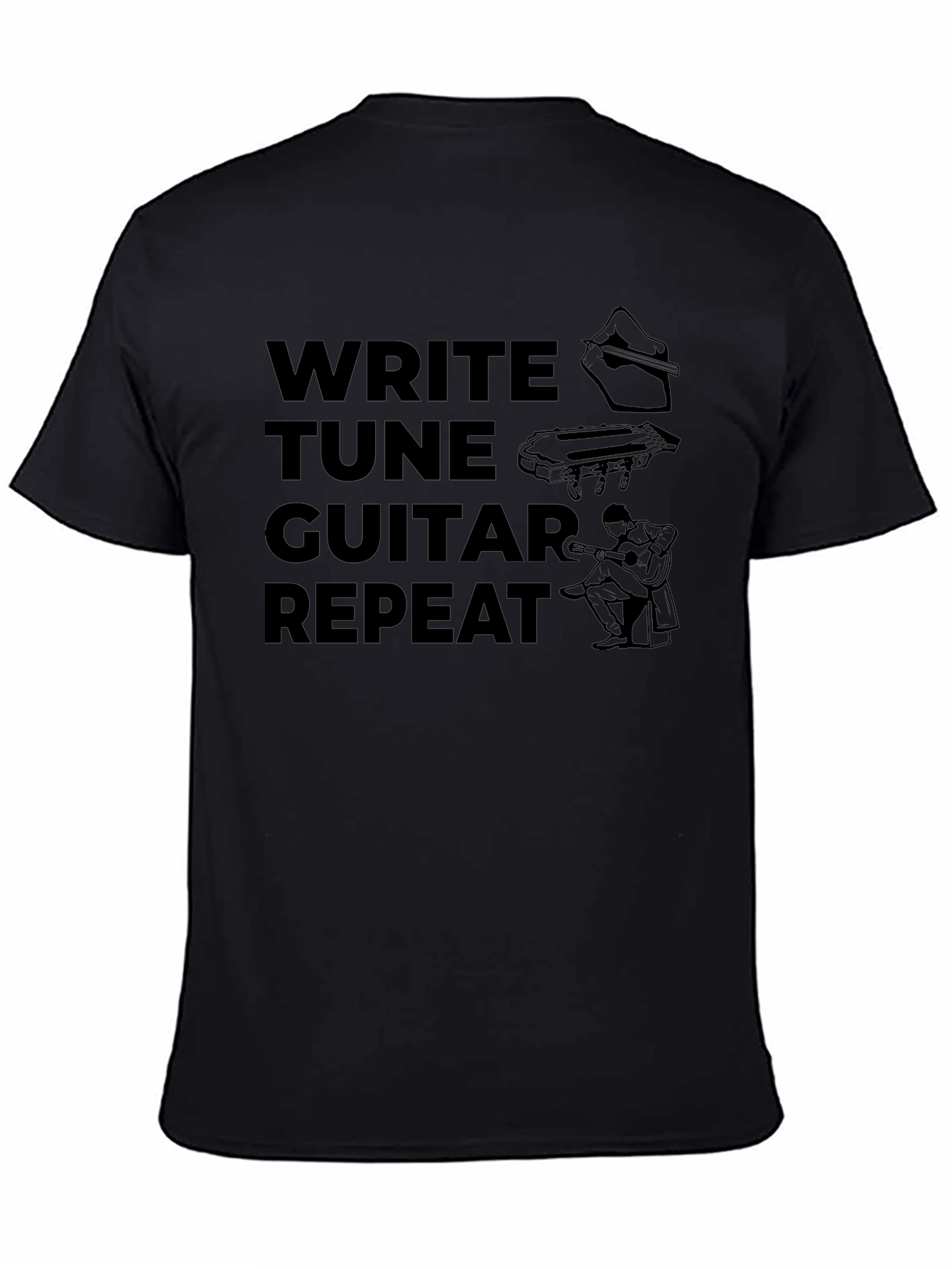 Write Tune Guitar Repeat Musicians Black T-Shirt