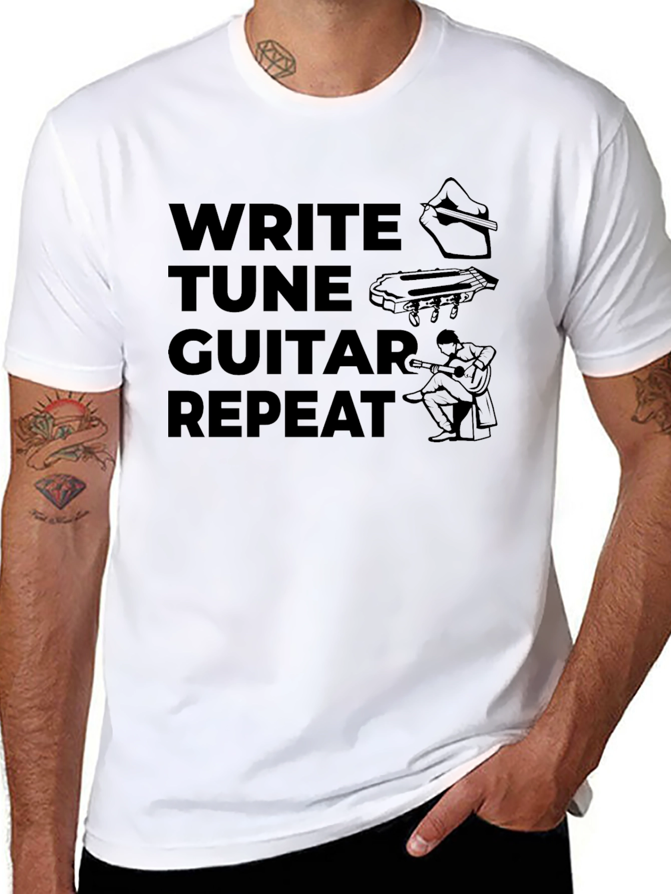 Write Tune Guitar Repeat Musicians Black T-Shirt