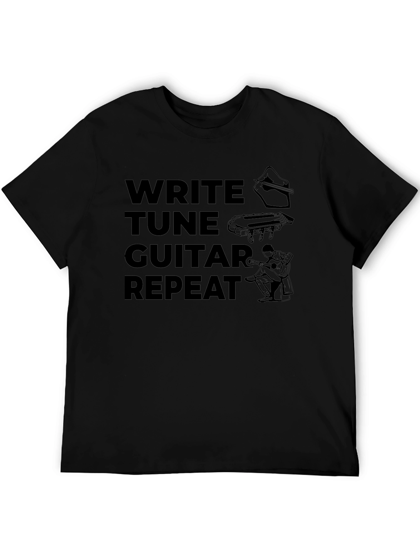 Write Tune Guitar Repeat Musicians Black T-Shirt