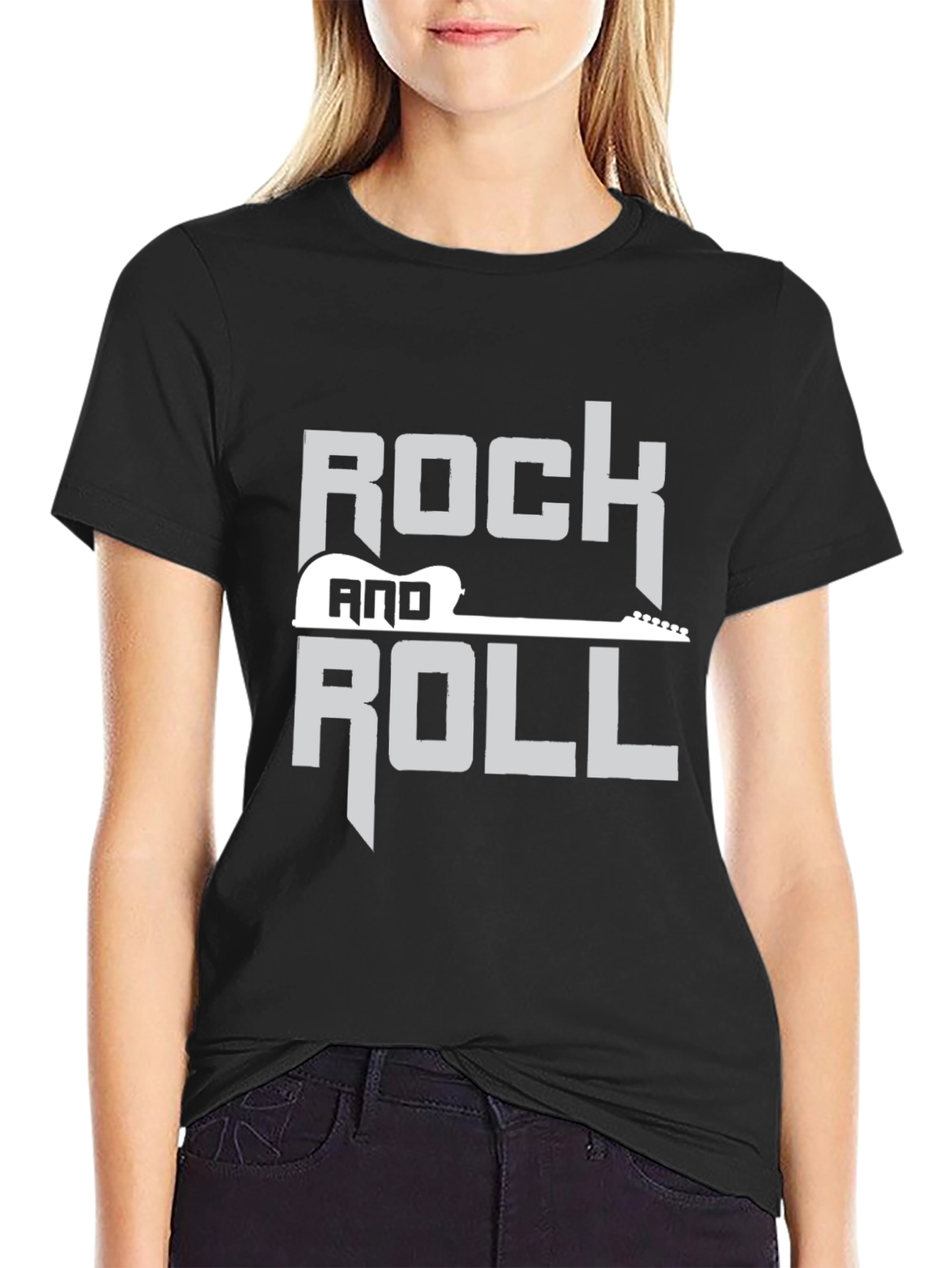 Rock and Roll Guitar Graphic Black T-Shirt