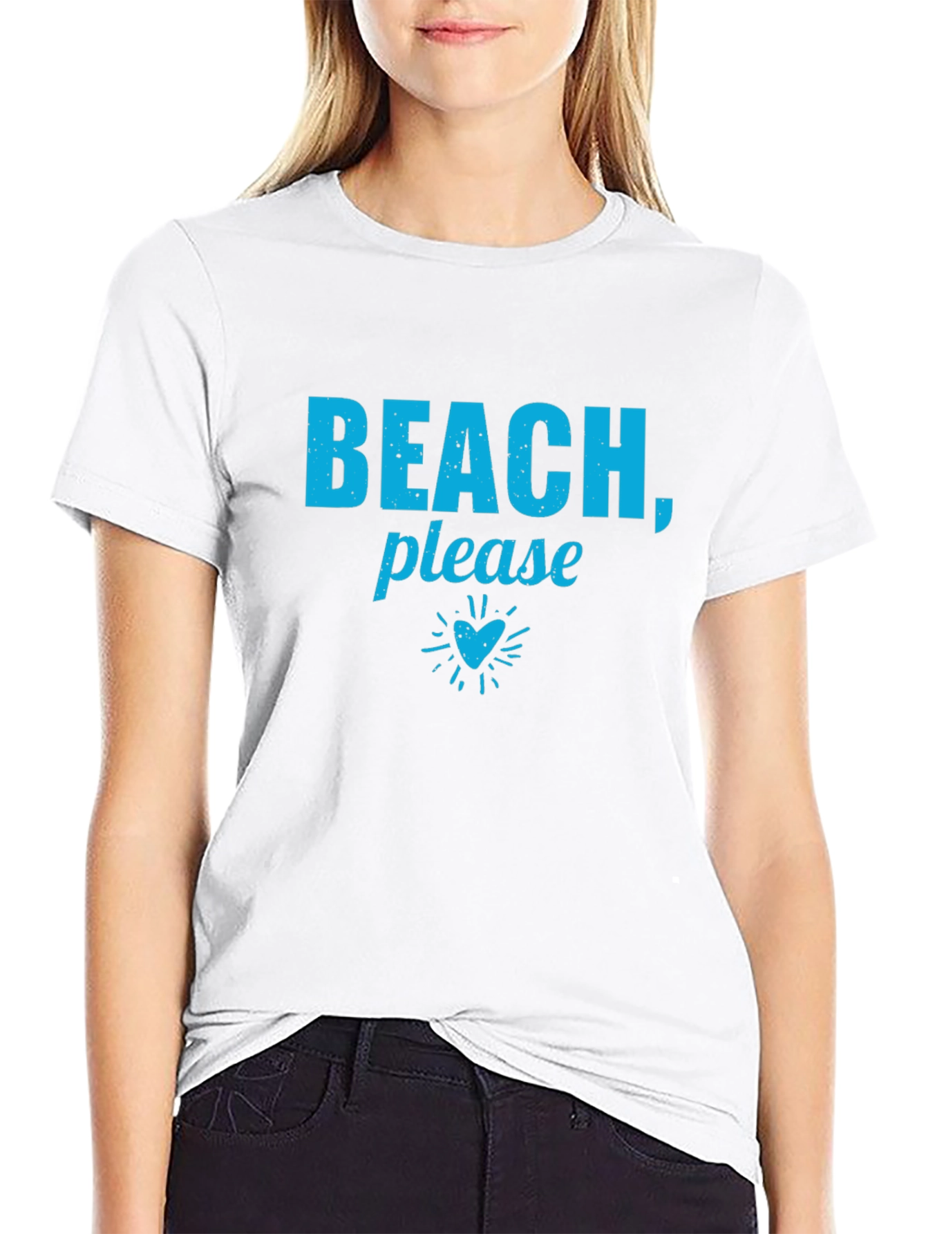 Beach Please! Graphic Print Black T-Shirt