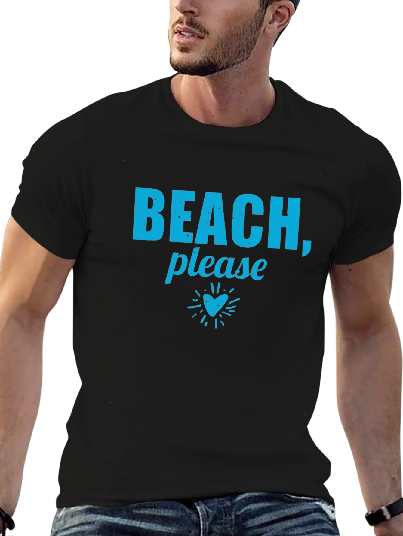 Beach Please! Graphic Print Black T-Shirt