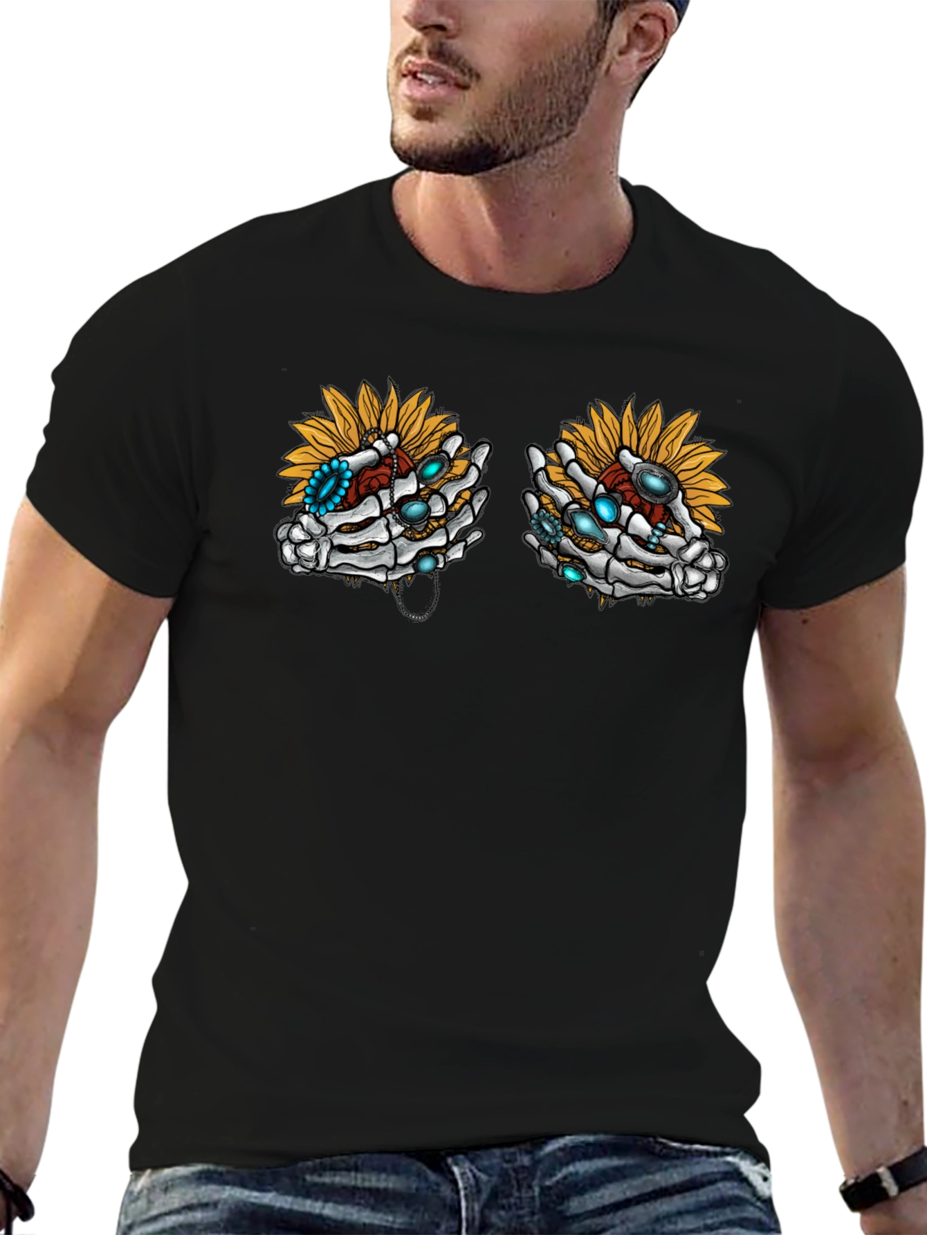 Skeleton Hand Sunflower Graphic Tee
