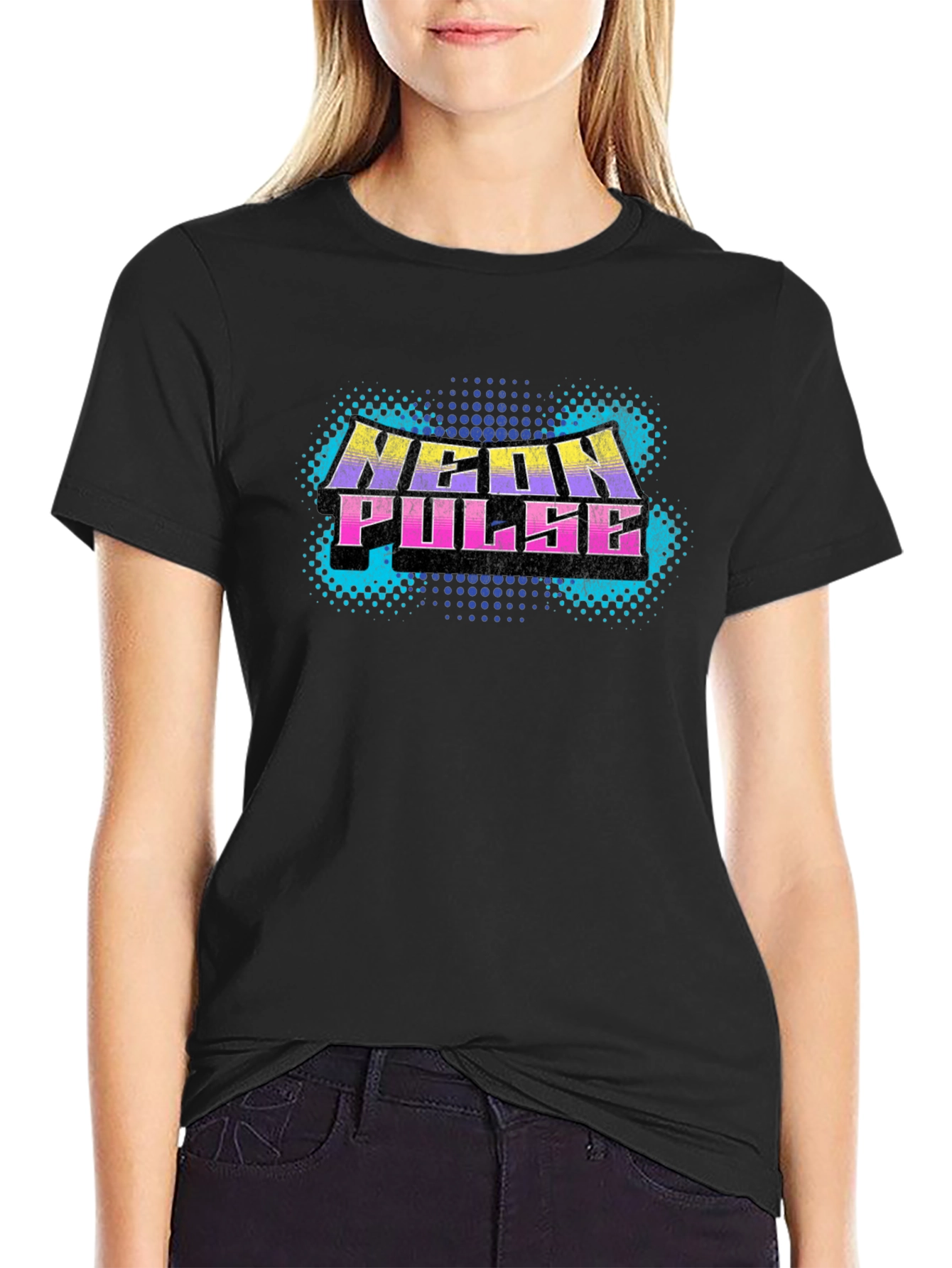 Neon Pulse Graphic Print Black T-Shirt