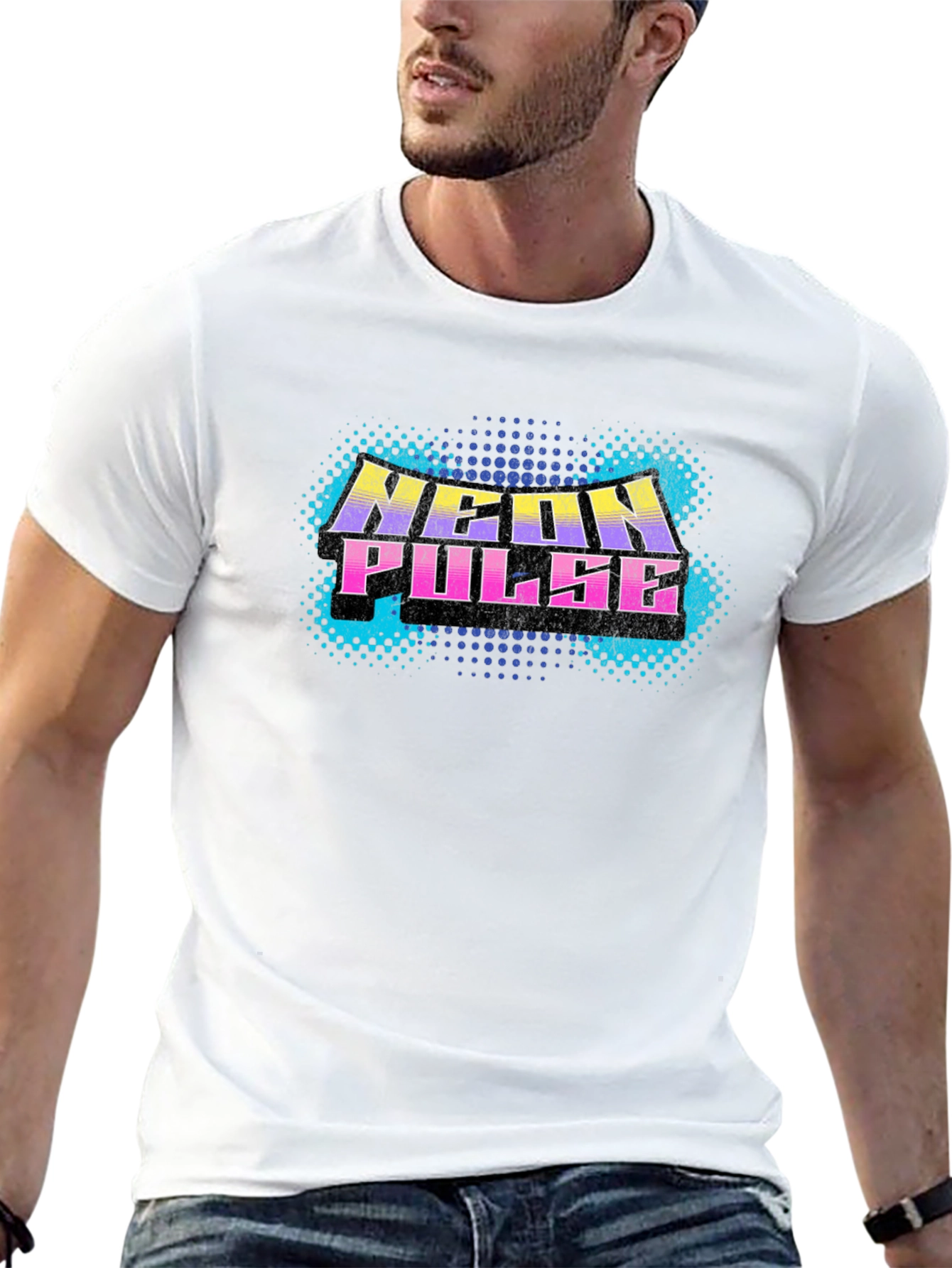 Neon Pulse Graphic Print Black T-Shirt