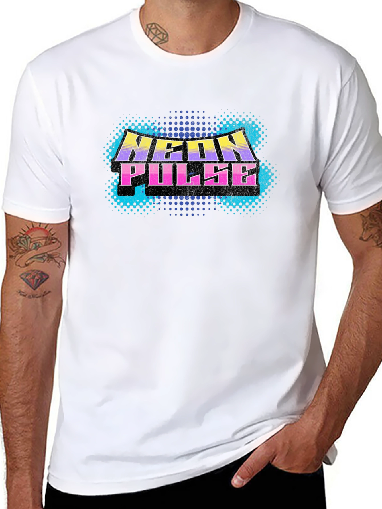 Neon Pulse Graphic Print Black T-Shirt