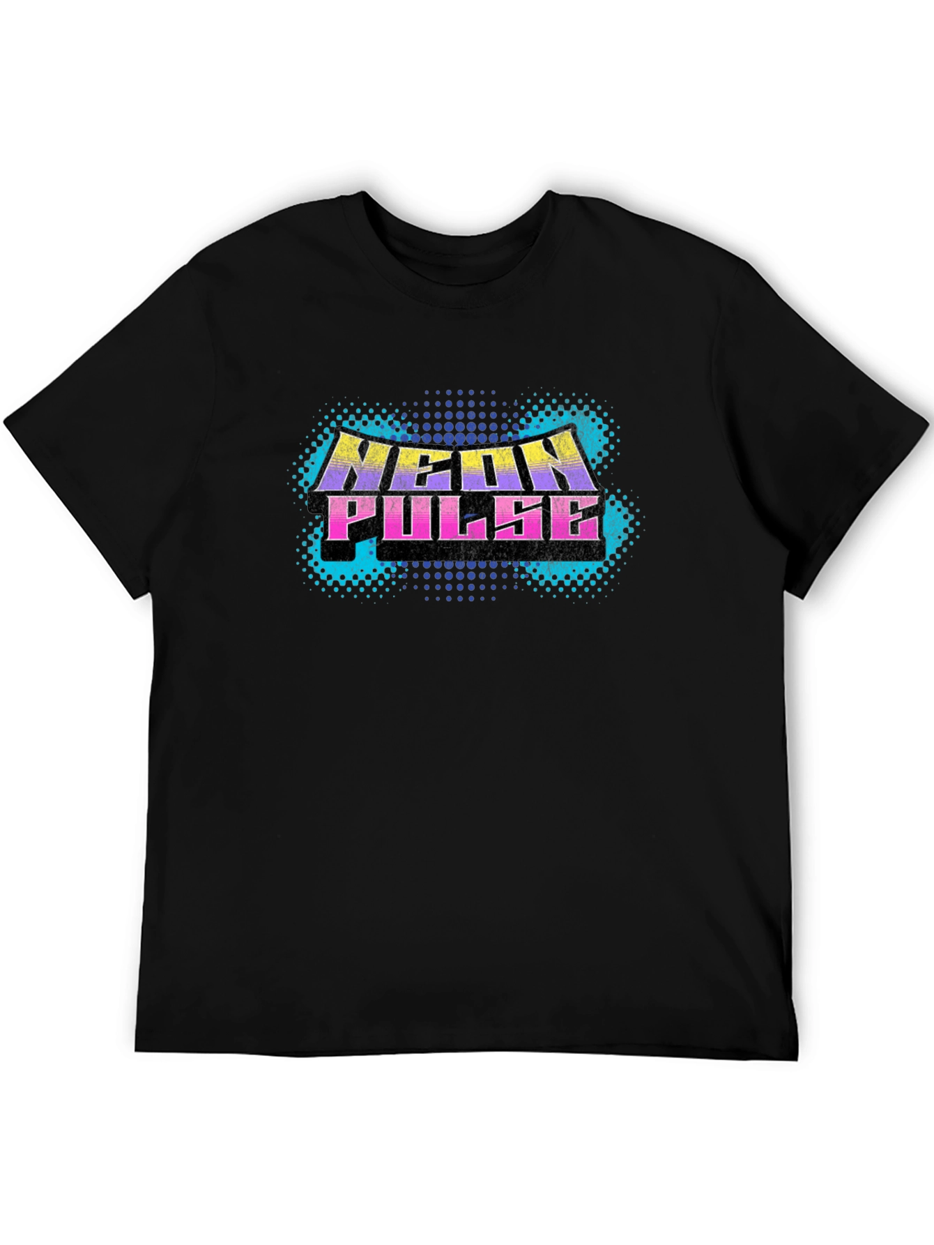 Neon Pulse Graphic Print Black T-Shirt