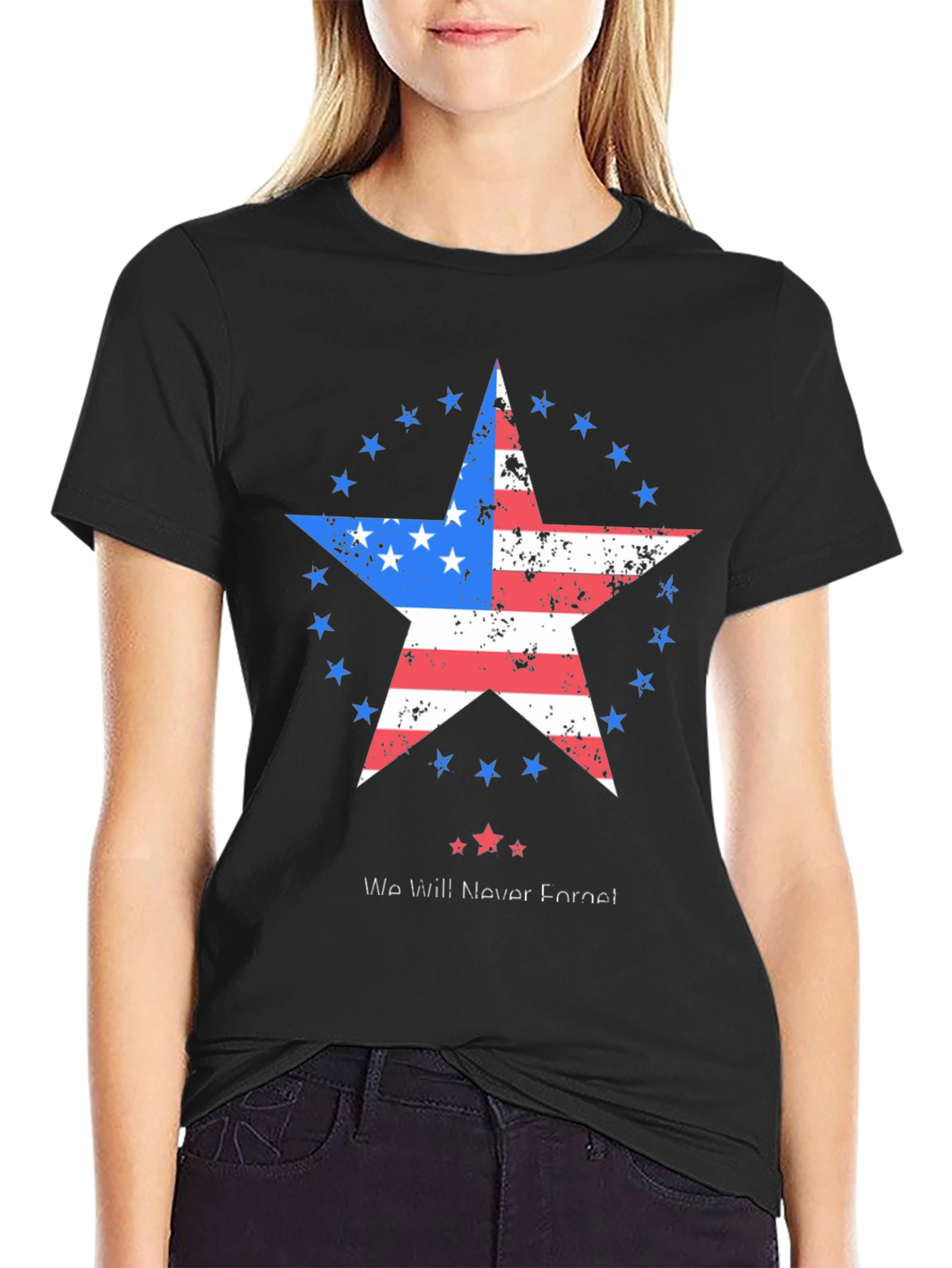 Patriotic Star Graphic T-Shirt - Never Forget