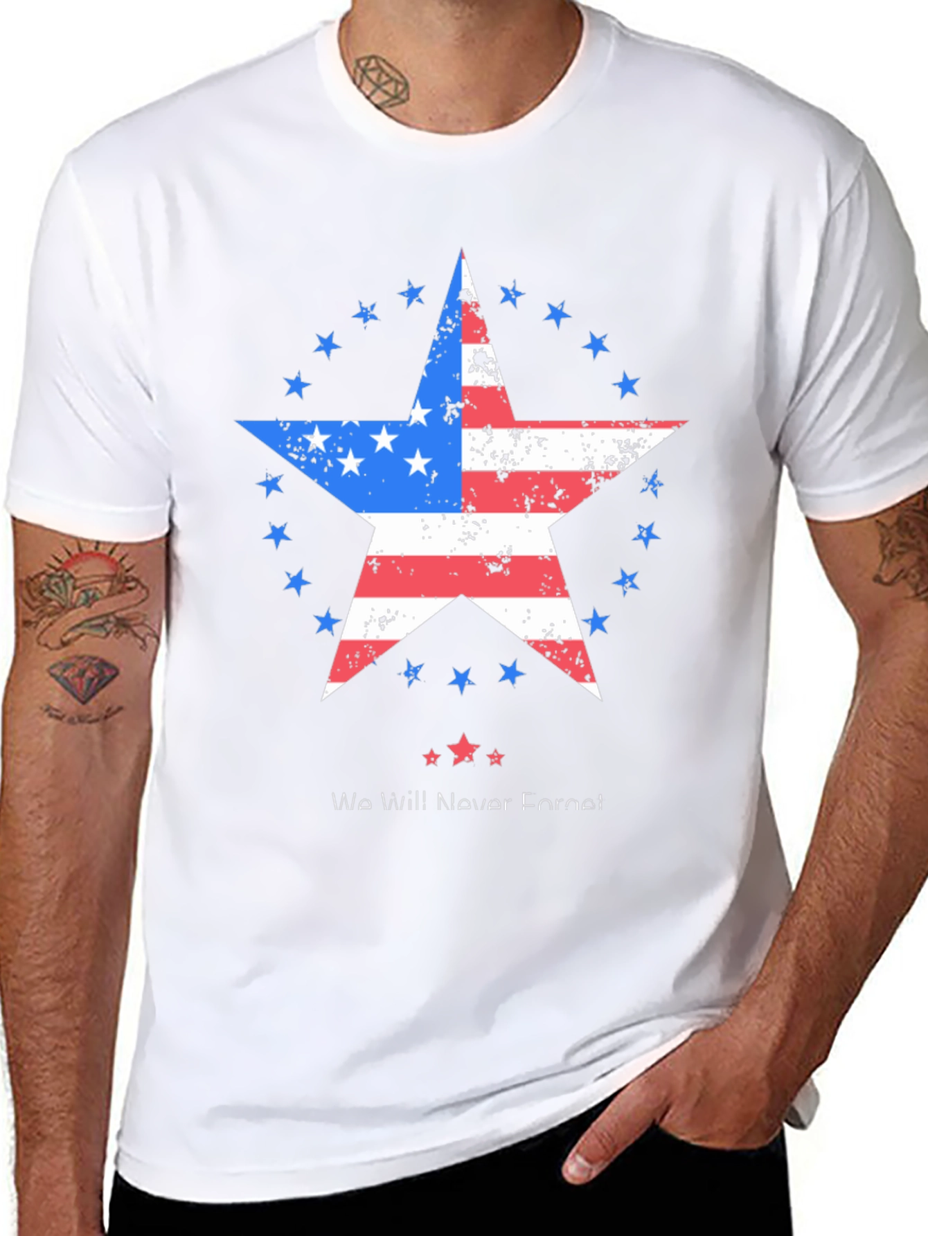 Patriotic Star Graphic T-Shirt - Never Forget