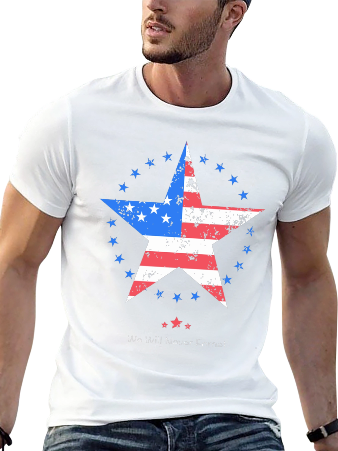 Patriotic Star Graphic T-Shirt - Never Forget