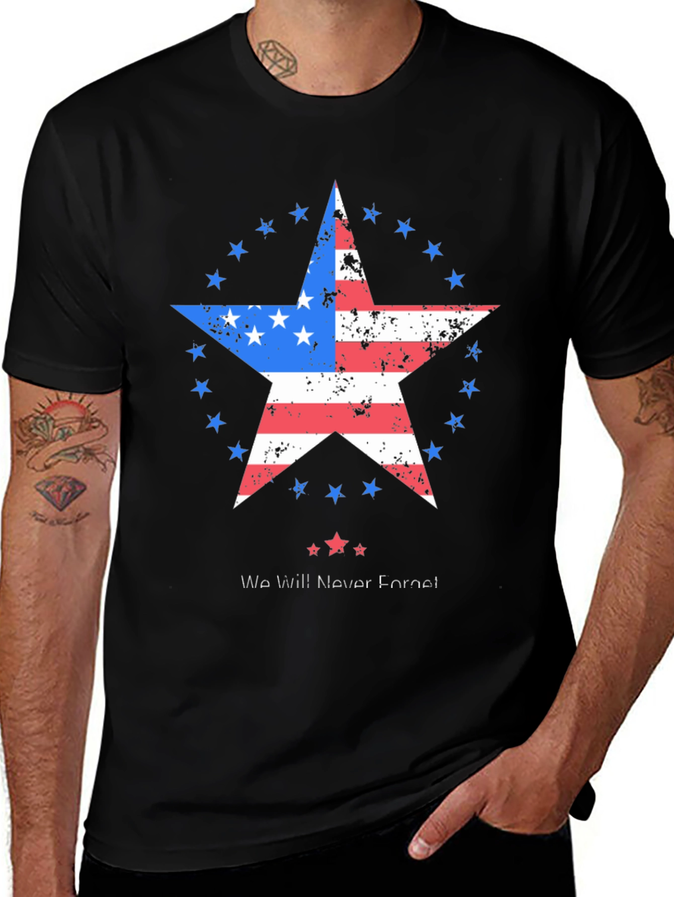 Patriotic Star Graphic T-Shirt - Never Forget