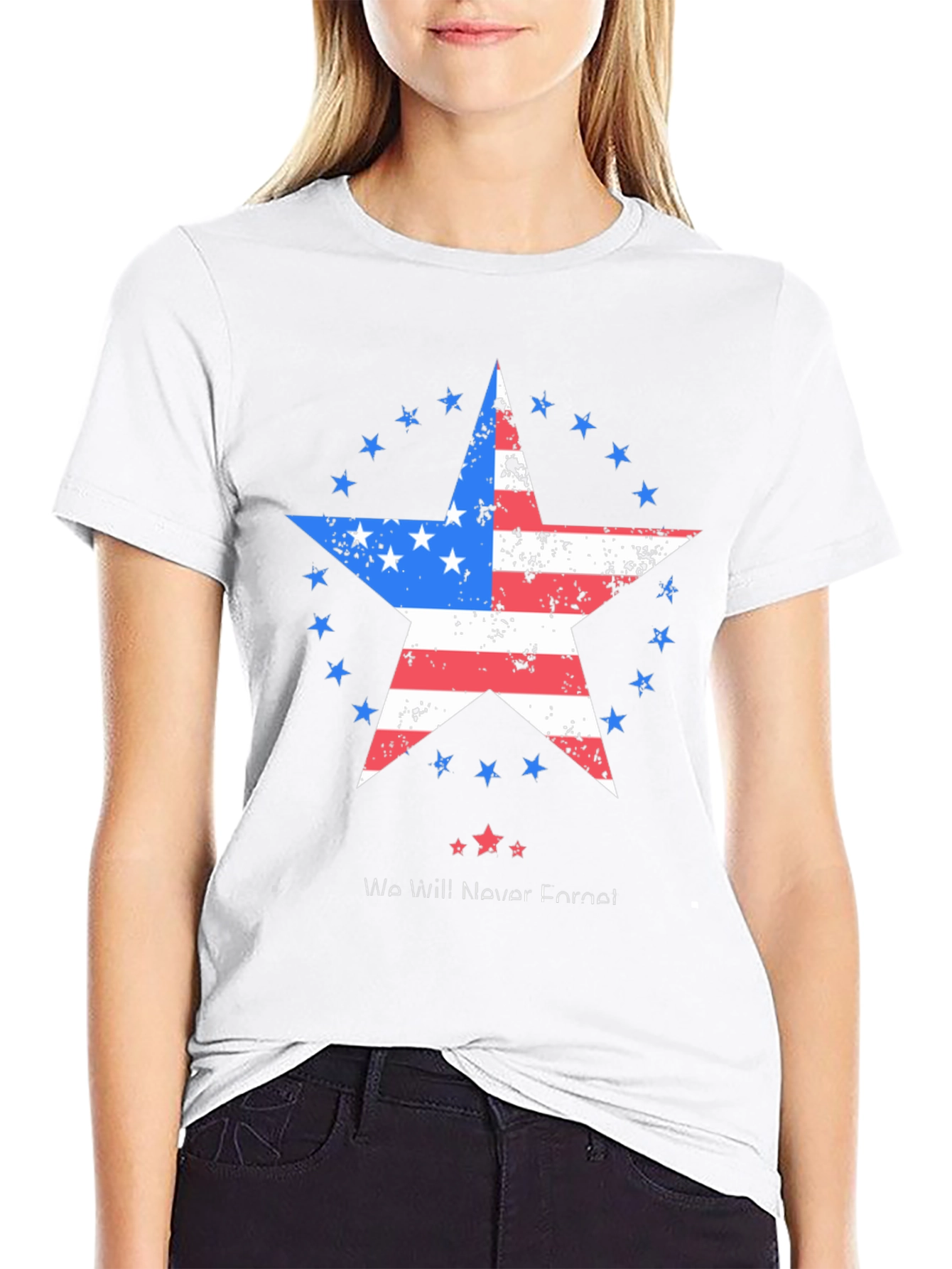 Patriotic Star Graphic T-Shirt - Never Forget