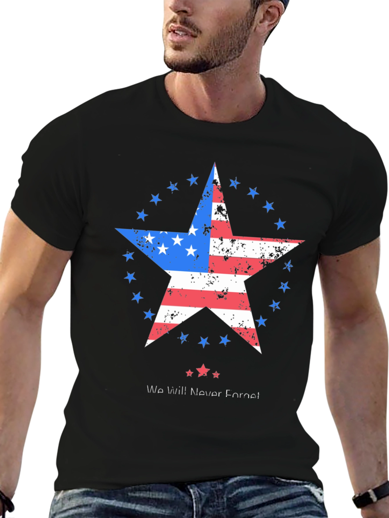 Patriotic Star Graphic T-Shirt - Never Forget