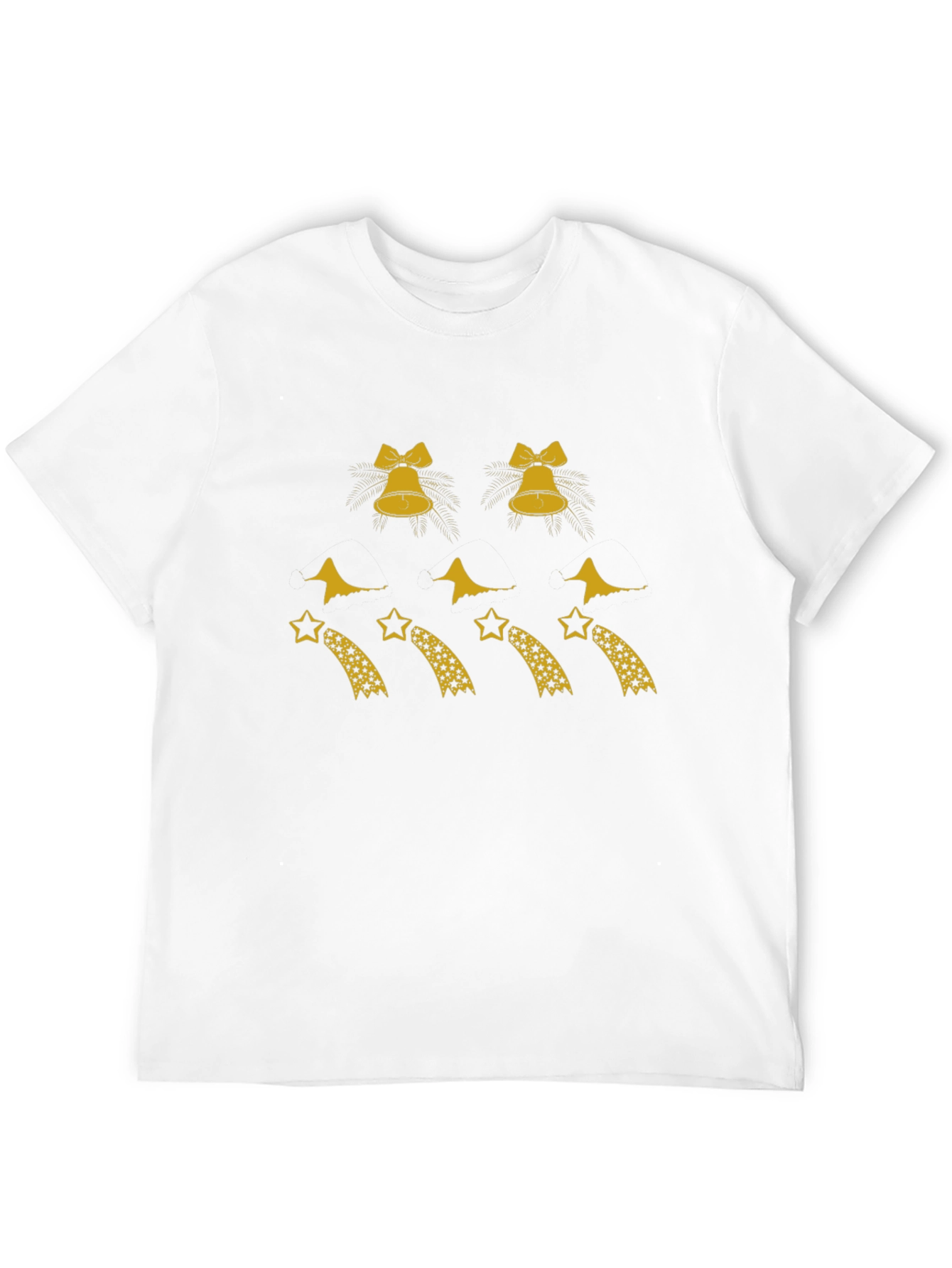 Festive Black Tee with Bells and Shooting Stars Design