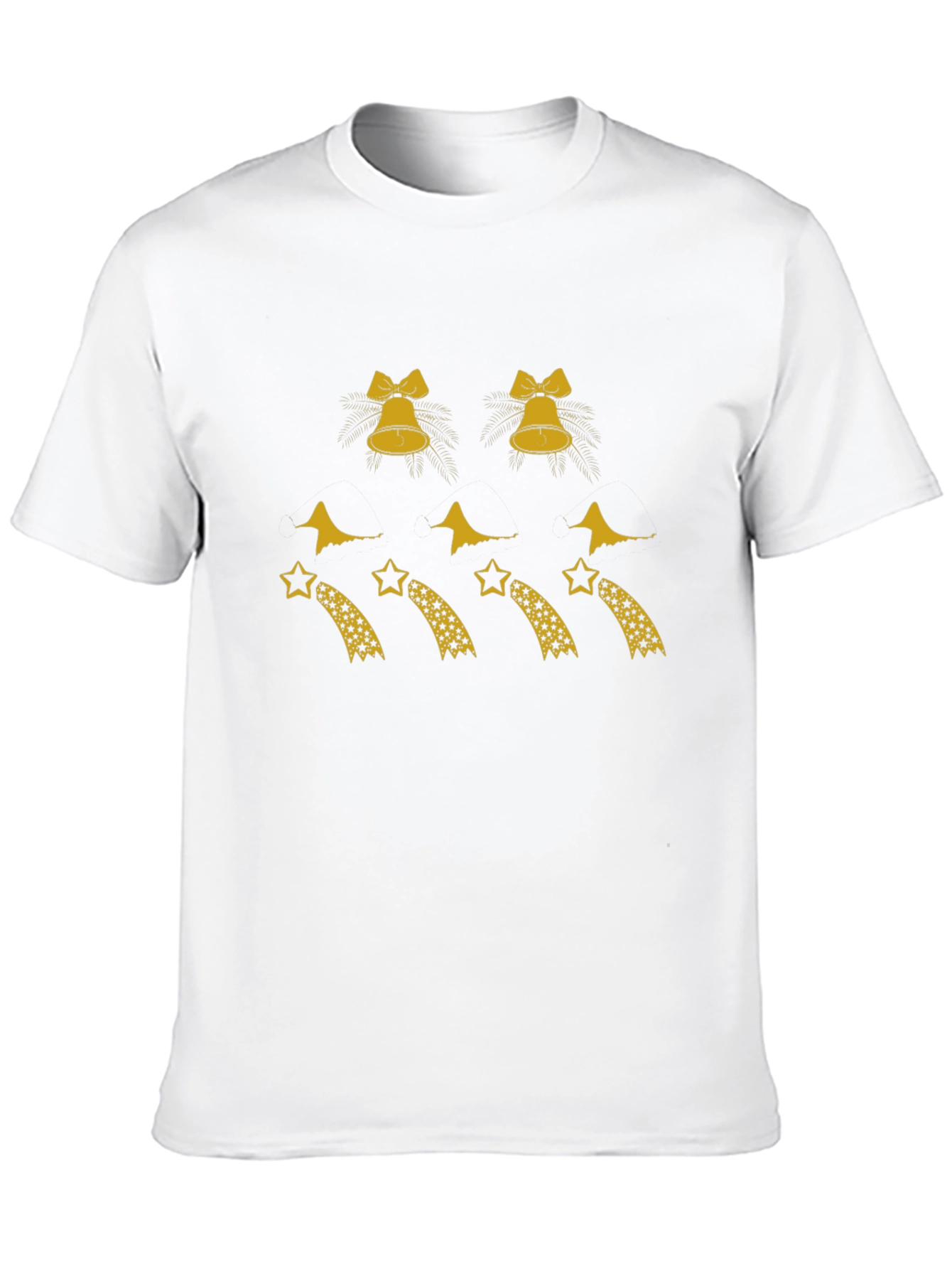 Festive Black Tee with Bells and Shooting Stars Design