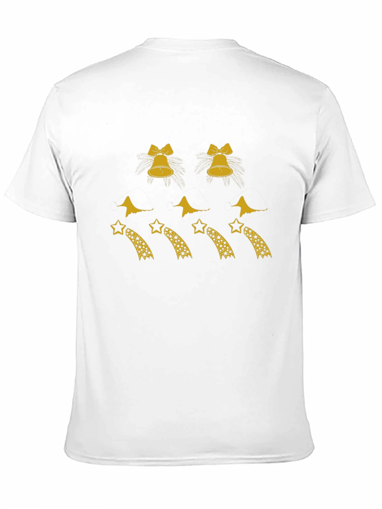 Festive Black Tee with Bells and Shooting Stars Design