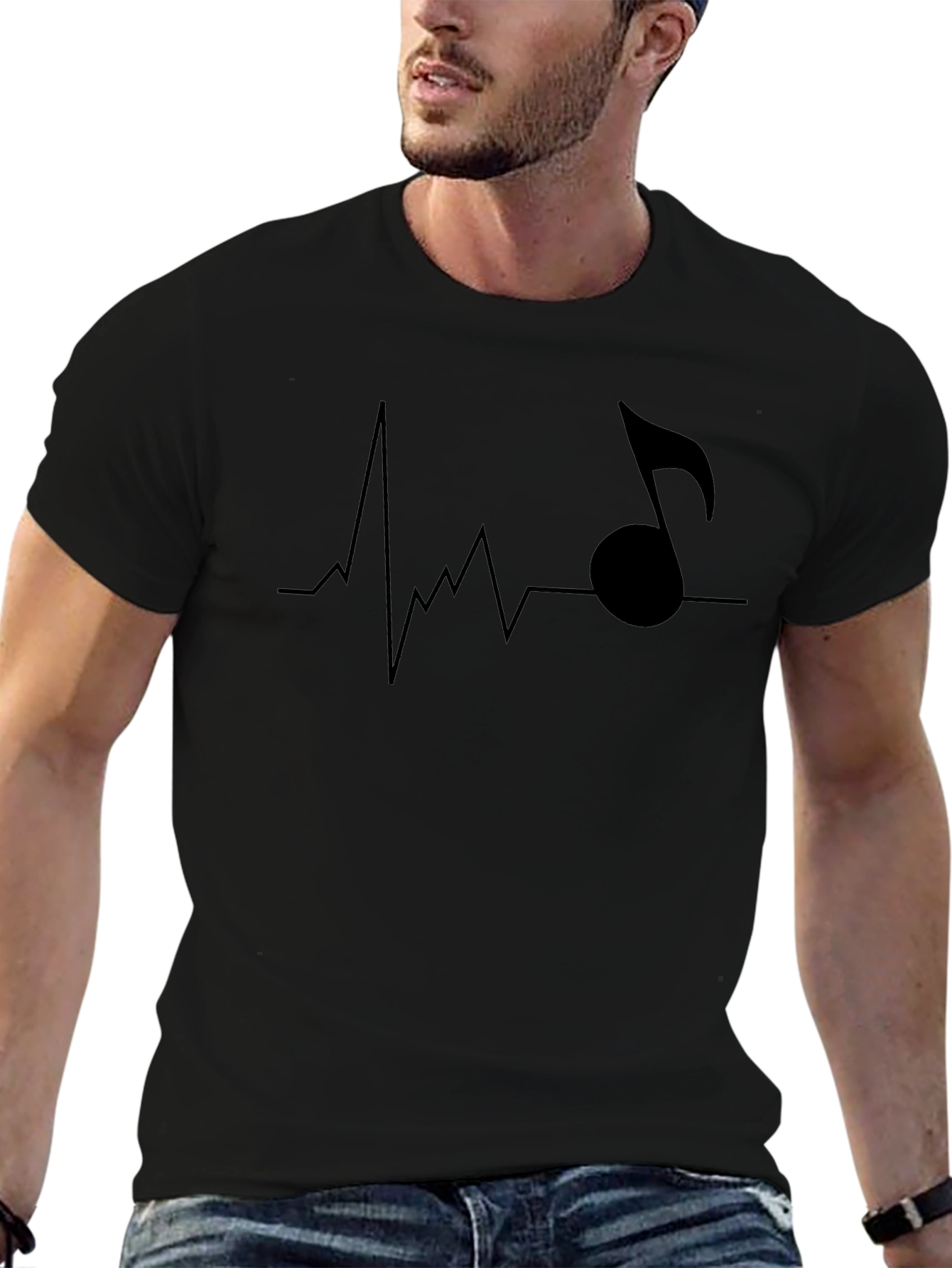 Music Heartbeat Mens Black T-Shirt