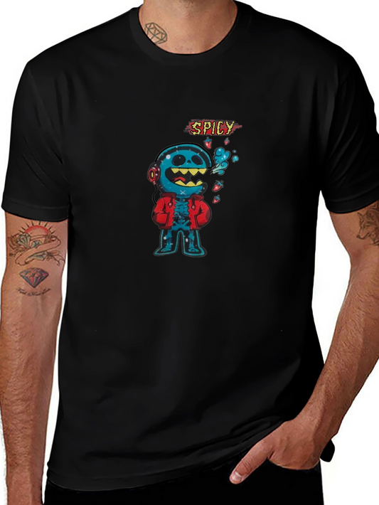 Spicy Character Graphic Tee - Black Cotton Blend