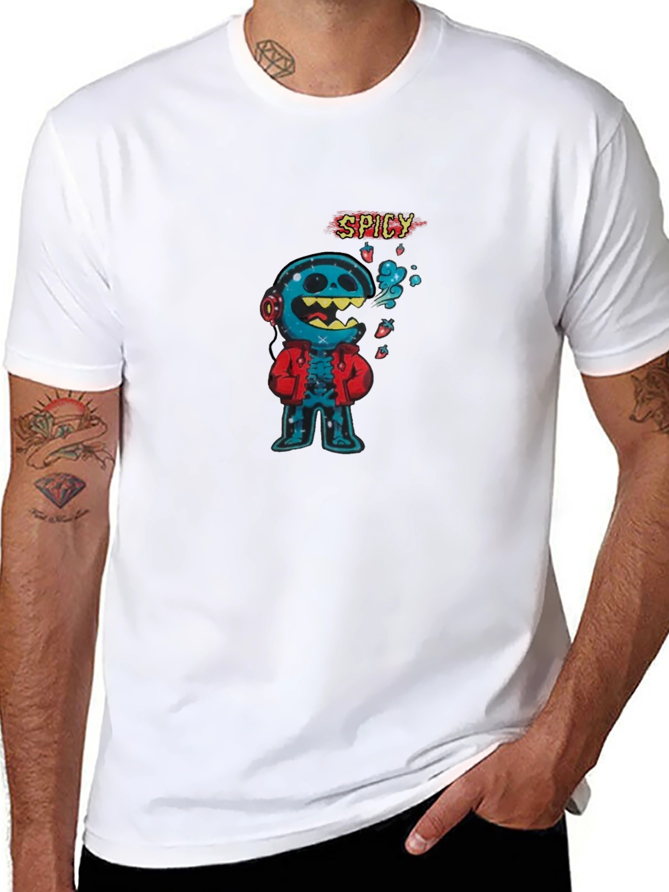 Spicy Character Graphic Tee - Black Cotton Blend