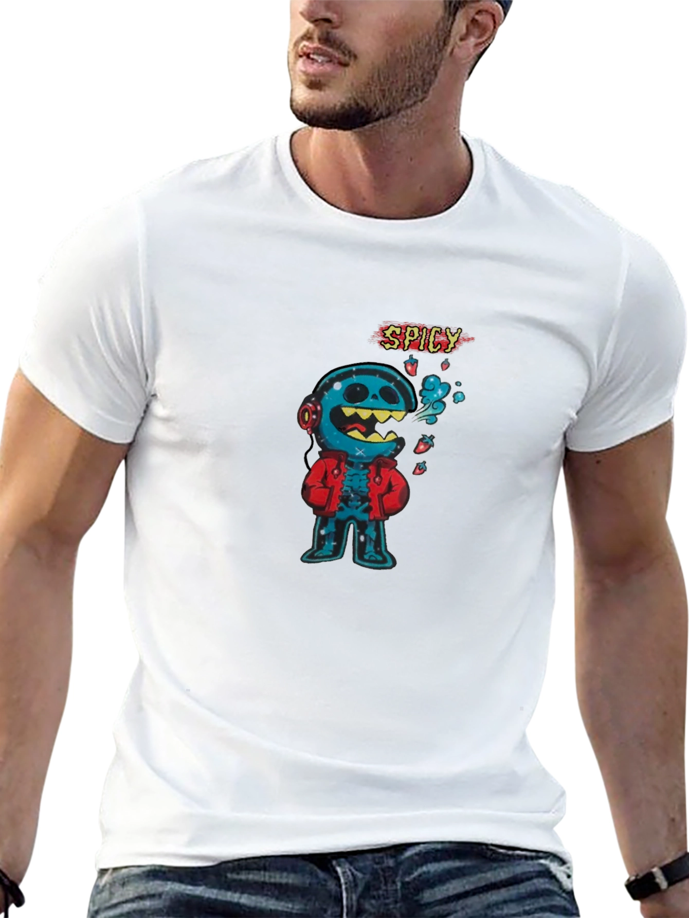 Spicy Character Graphic Tee - Black Cotton Blend