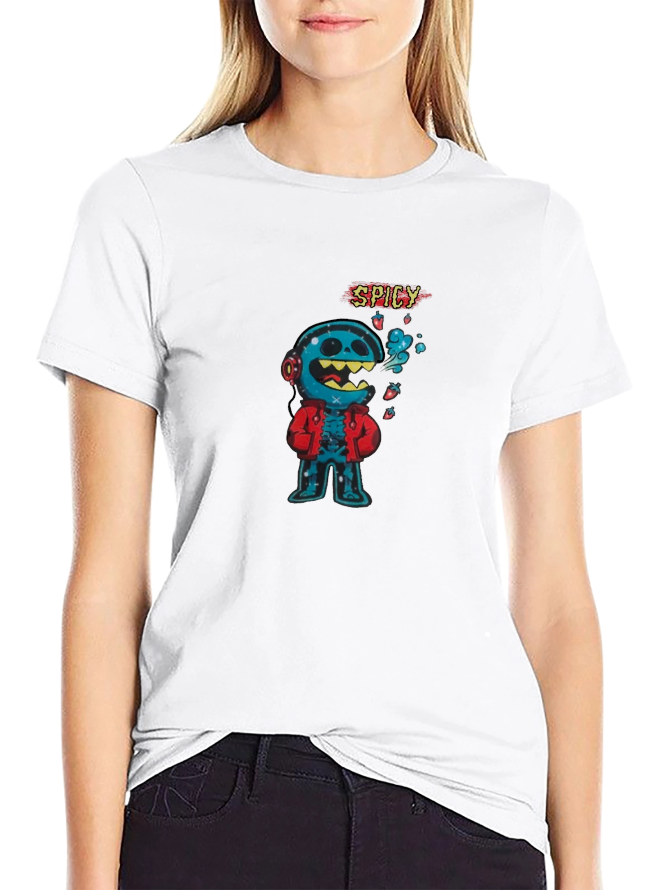 Spicy Character Graphic Tee - Black Cotton Blend