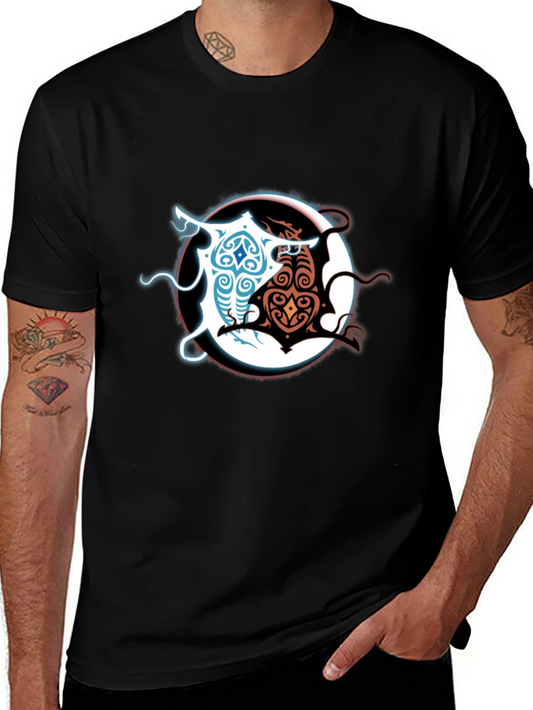 Yin Yang Dragons Graphic Tee - Black Cotton Blend