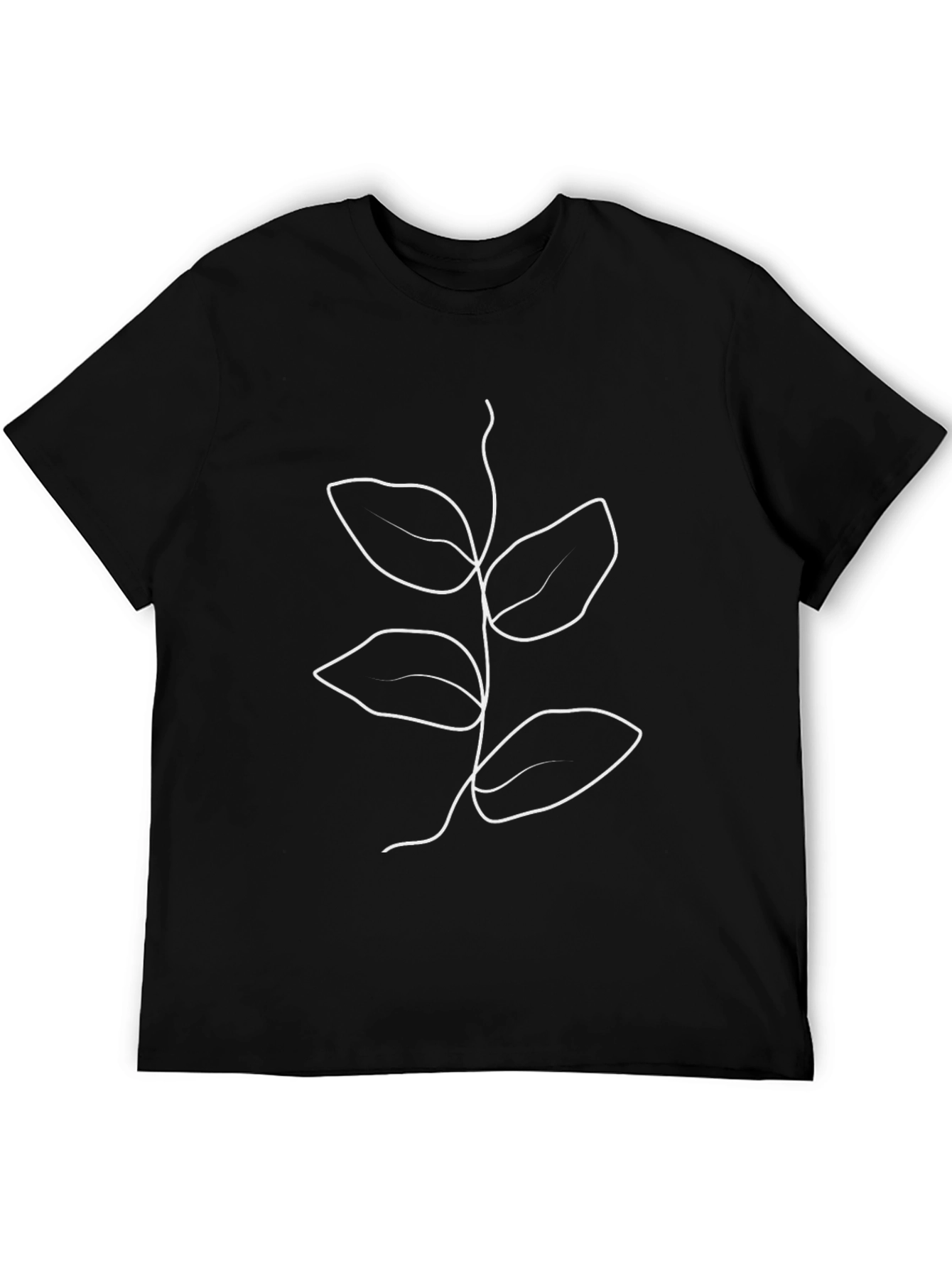 Minimalist Leaf Line Art T-Shirt - Black