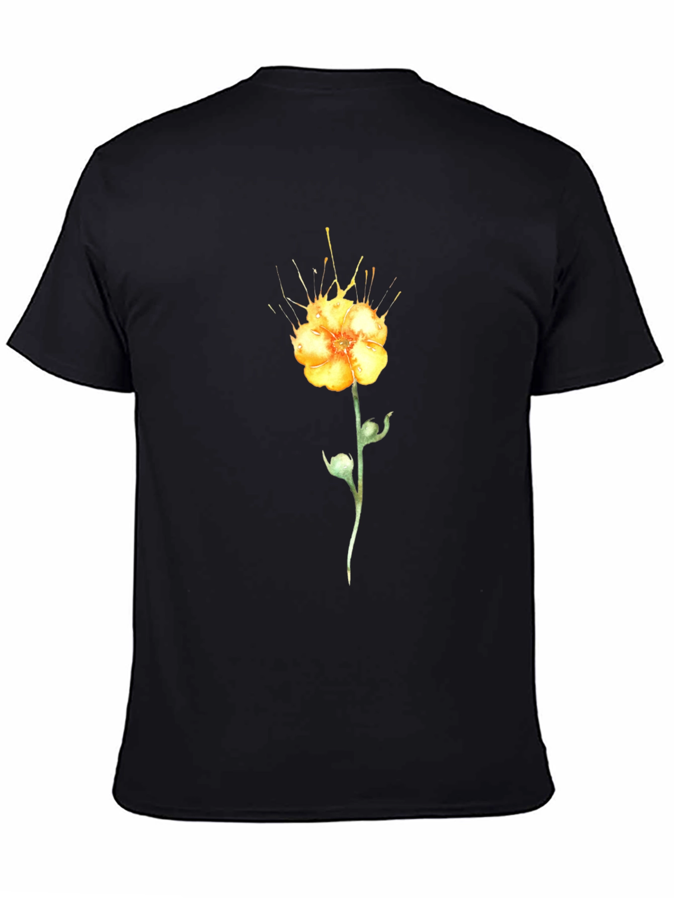 Black T-Shirt with Yellow Flower Design